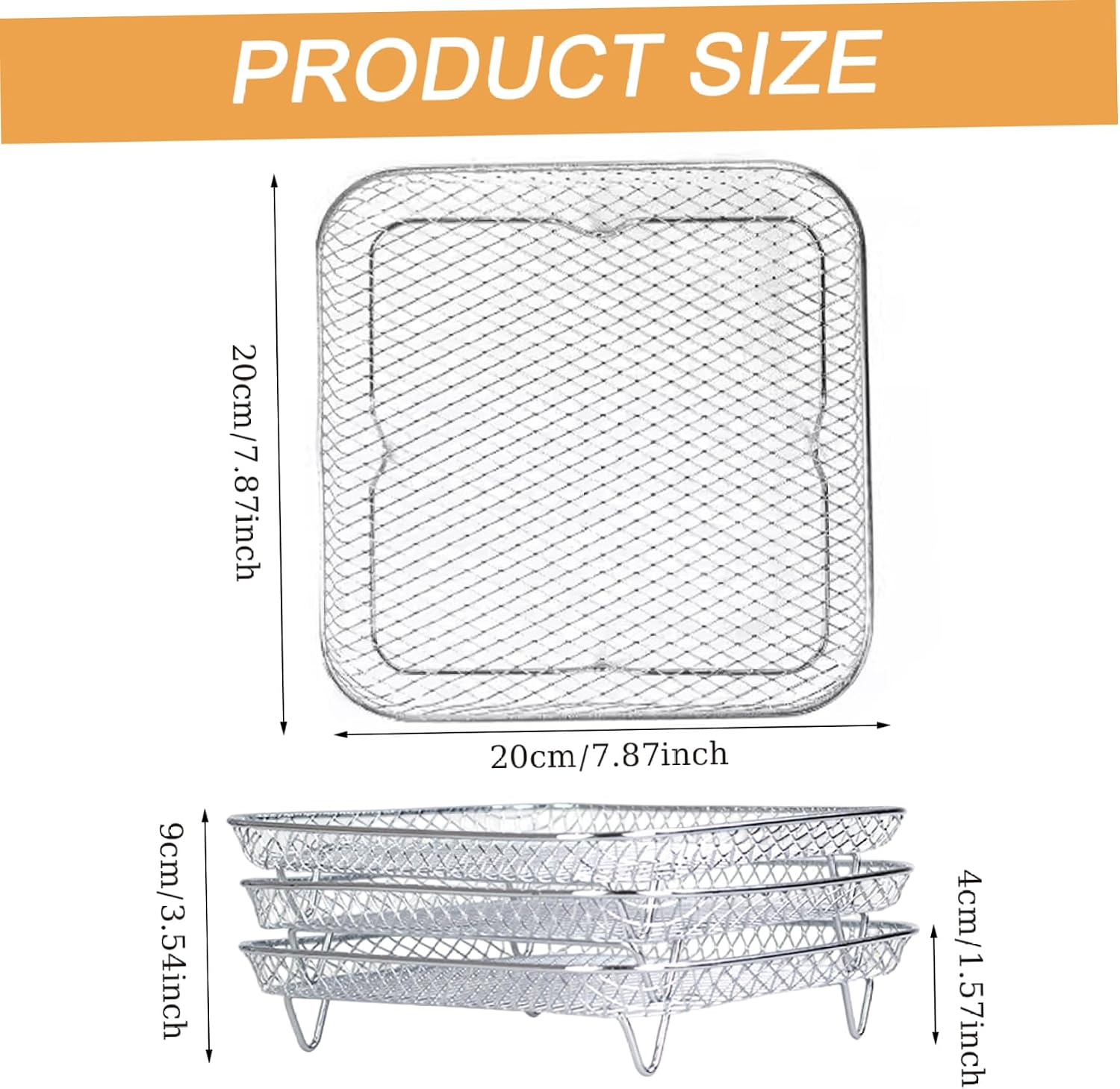 1 Set Air Fryer Rack 8x8" Square 3 Layer Air Fryer Stainless Steel Basket Easy to Clean Cooking Grate Stand Accessories for Grill, Oven