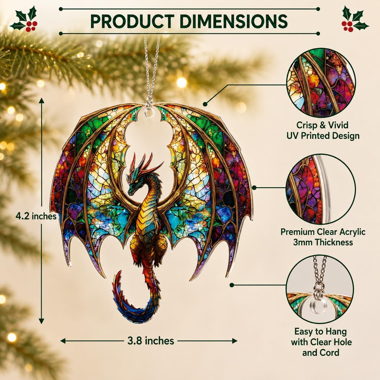 Dragon Christmas Ornaments 2026, Dragon Suncatcher for Christmas Window or Tree Decorations, Dragons Gifts for Women Men, Gothic Xmas Ornaments, Fantasy Gift Exchange Ideas image 3