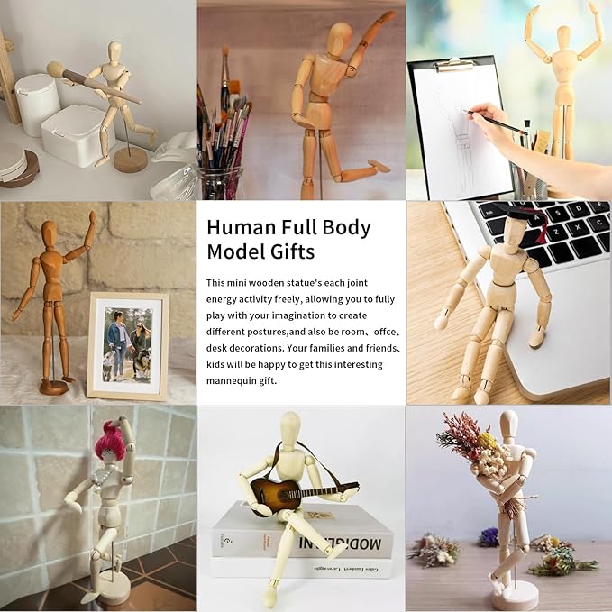 Kit de Figura de Maniquí de Madera 12" Mano y 8" Cuerpo para Dibujo miniatura 4