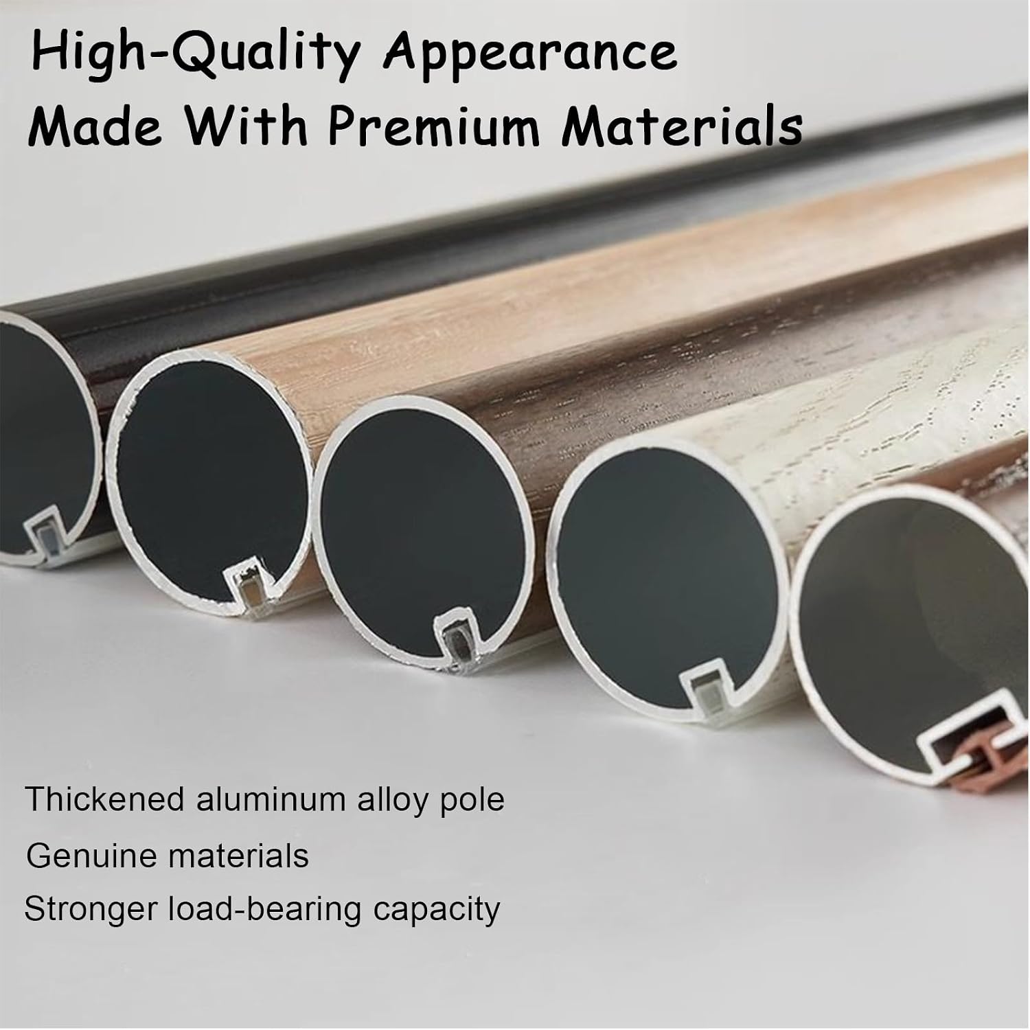 Heavy Duty Curtain Rods For Windows 59 To 114 In(4.9-9.5ft) Wall Mounted Curtain Rail With Imitation Wood Grain Pattern Finials For Curtains, Drapes And Room Dividers/.(Beige,100cm(3.3ft))