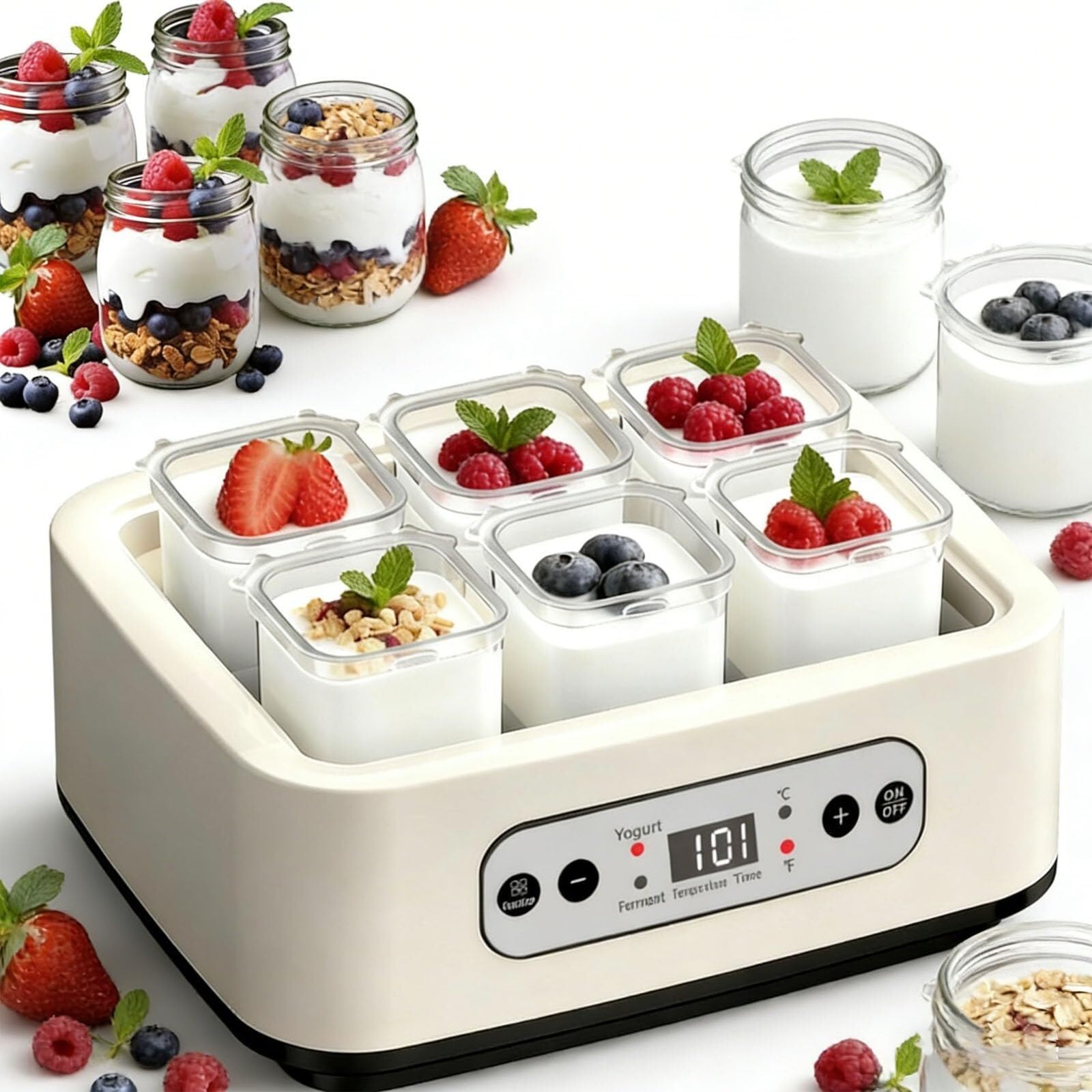Yogurtiera Multifunzione 1500 Ml, Fermentatore Automatico In Acciaio Inox | Con 6 Vasetti 250 Ml, Display Touch Intelligente E Riscaldamento Costante Ptc, Dispositivo Con Visualizzazione Processo
