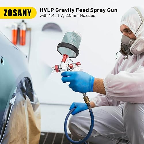 Miniatura 2 de HVLP Pistola de pulverización de alimentación por gravedad, kit de pistola de pintura de aire automotriz con boquillas de 1.4, 1.7, 0.079 in, 10