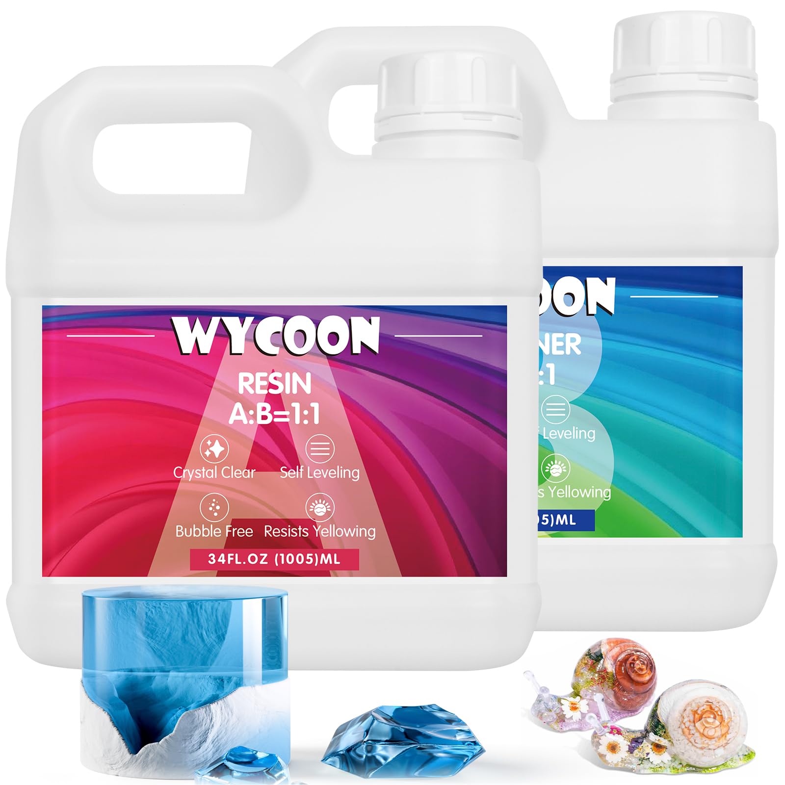 WYCOONEpoxy Resin 68OZ- Non Toxic, Bubble Free Casting Resin for Art Craft, Jewellery Making, River Tabletop