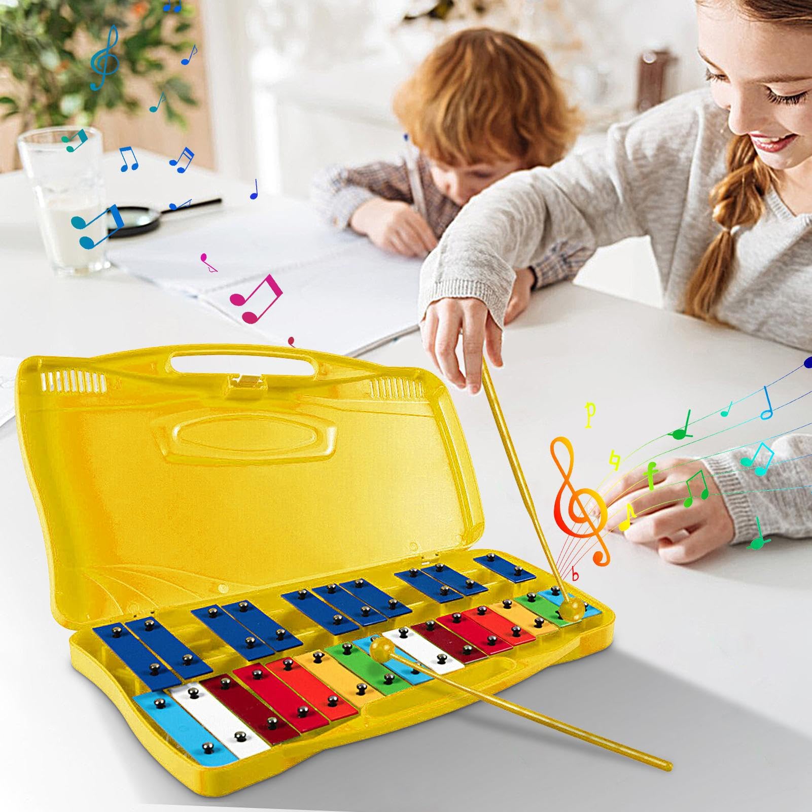 Generico Glockenspiel per Bambini in Metallo, Professionale, in Metallo da 25 Note per Bambini, Strumento di Illuminazione Musicale in Materiale di Alluminio per Pasqua, Ringraziamento, Vacanze