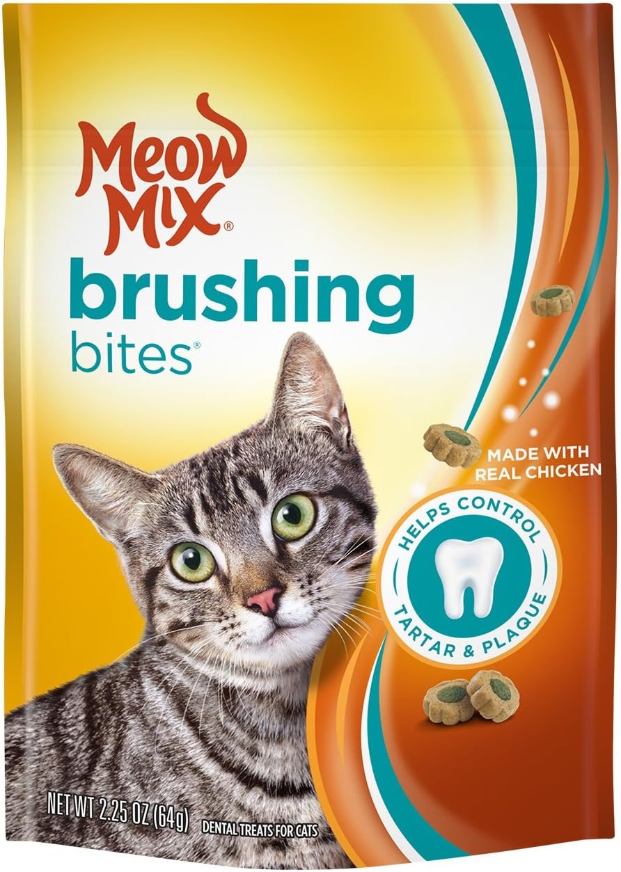 Meow Mix Brushing Bites Cat Dental Treats, Real Chicken, 2.25 Ounce Pouch
