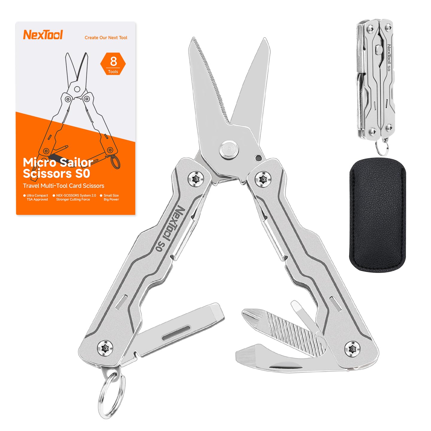 NexTool マルチツール ミニセーラー ハサミ S0、8-in-1 超軽量キーホルダー型 EDC マルチツール | ワイヤーカッター・ピンセット付き|キャンプ・登山・DIY・日常生活に最適|男性女性へのギフト