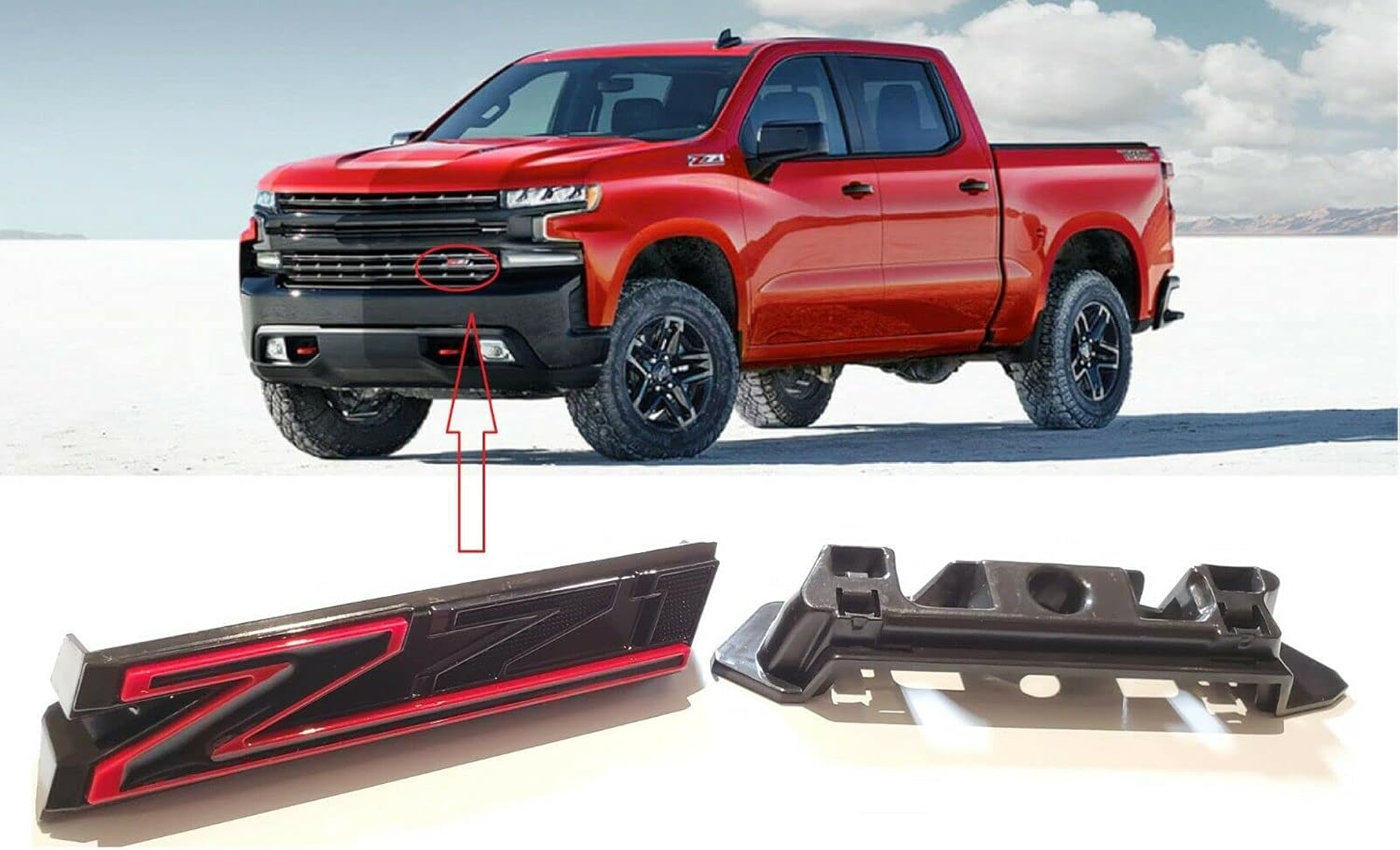 1Pc Z71 Grille Emblem Badge Replacement for 2019-2021 Silverado 84384428 Badge Black/Red