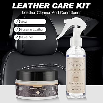 SEISSO Leather Cleaner and Conditioner Kit, Leather Care Set for Couch,Furniture,Auto Interior,Car Seat,Shoes,Boots,Bag,Purse,Jacket, Remove Leather Dirt Grime Stain Rejuvenate All Leather Vinyl Item