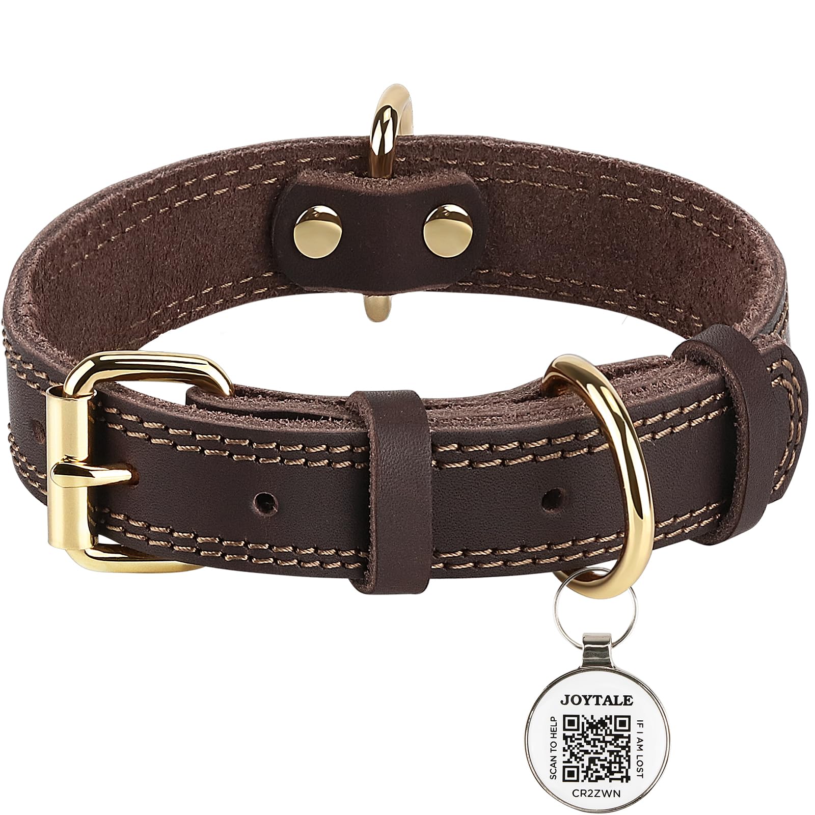 JoytaleLeather Dog Collar for Small Dogs, Genuine and Heavy Duty, Soft and Strong Leather Collars with Metal Buckle, Brown, S