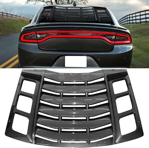 FREEMOTOR802 Compatible con Dodge Charger 2011-2022 - Louvora trasera de ventana estilo IKON impresión de fibra de carbono CFL ABS plástico para