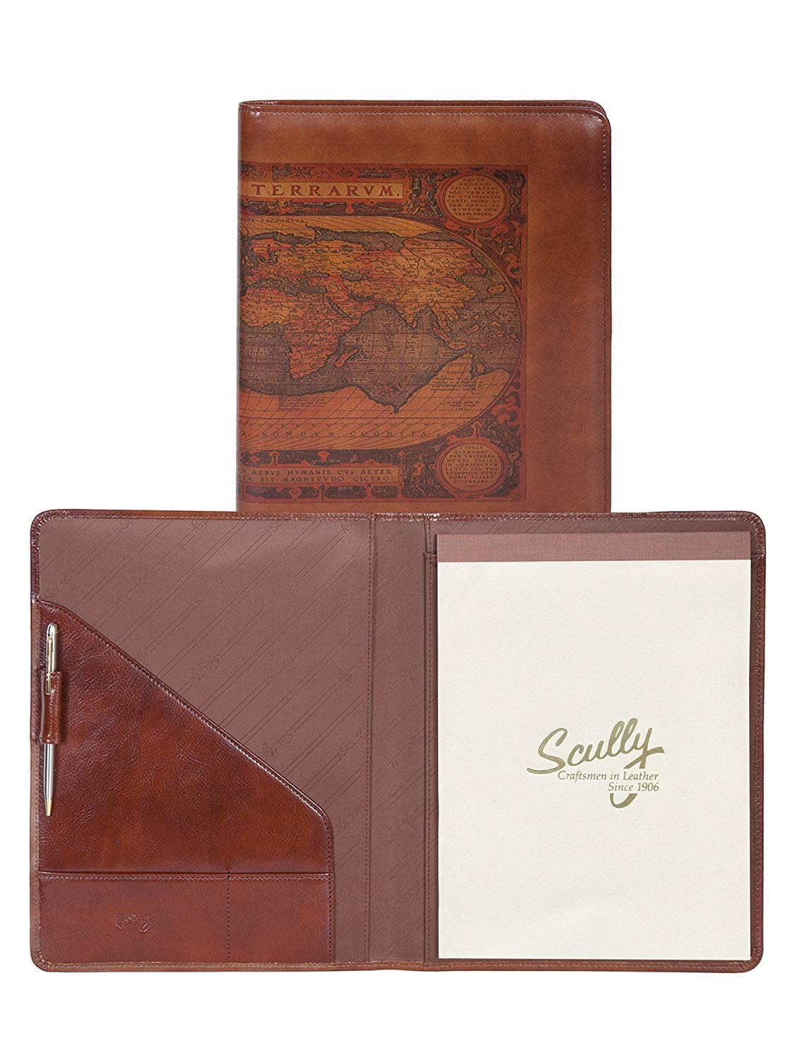 Scully Leather Old World Atlas Writing Pad Portfolio with Ballpoint Pen Cognac