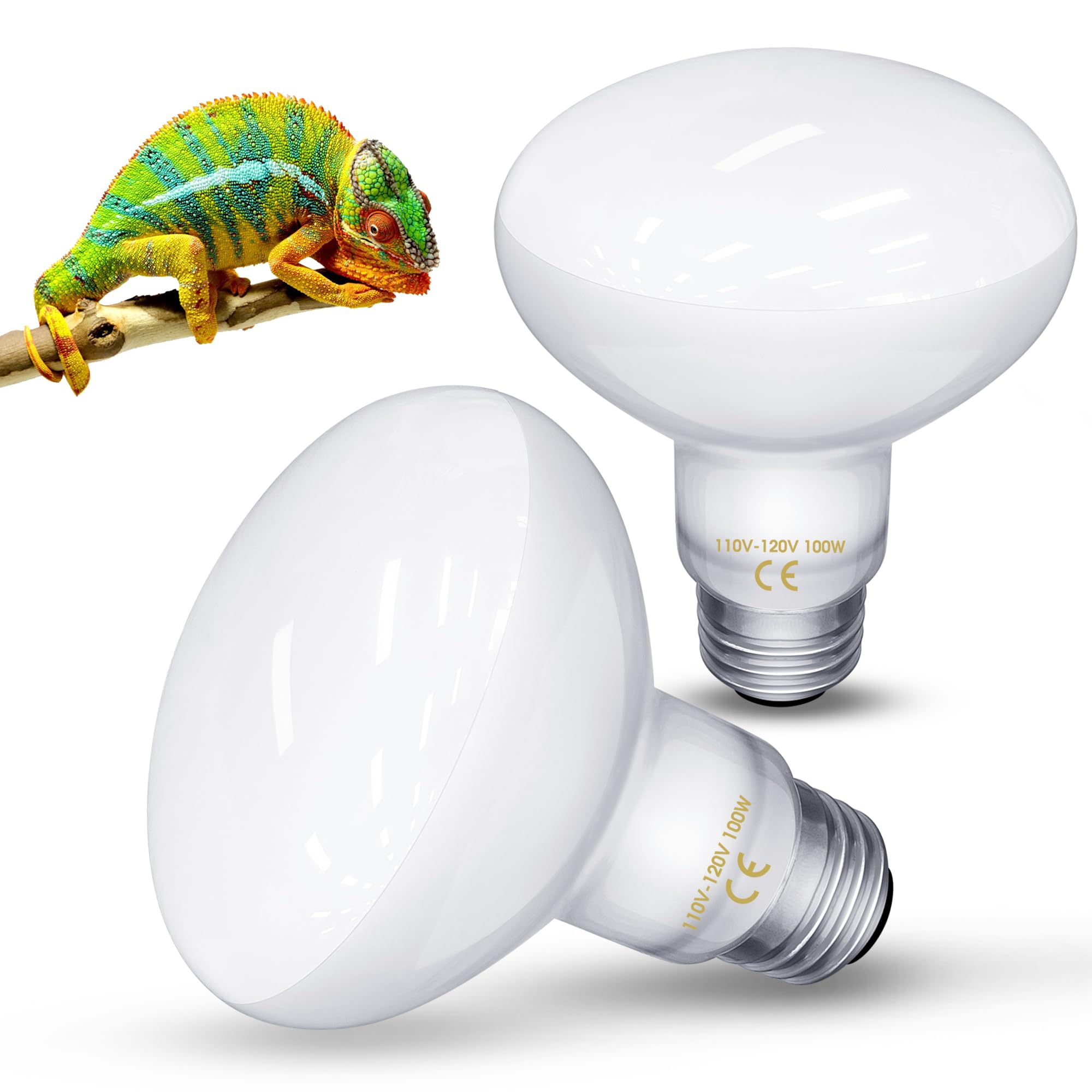 Reptile Heat Lamp Bulbs -100W UVA Natural Daylight Heating Lamp Basking Bulb for Bearded Dragon, Basking Spot Floodlight Light for Reptiles, Lizard, Turtle, Snake Bathroom, Plants,Chickens Pets,2 Pack - image 8