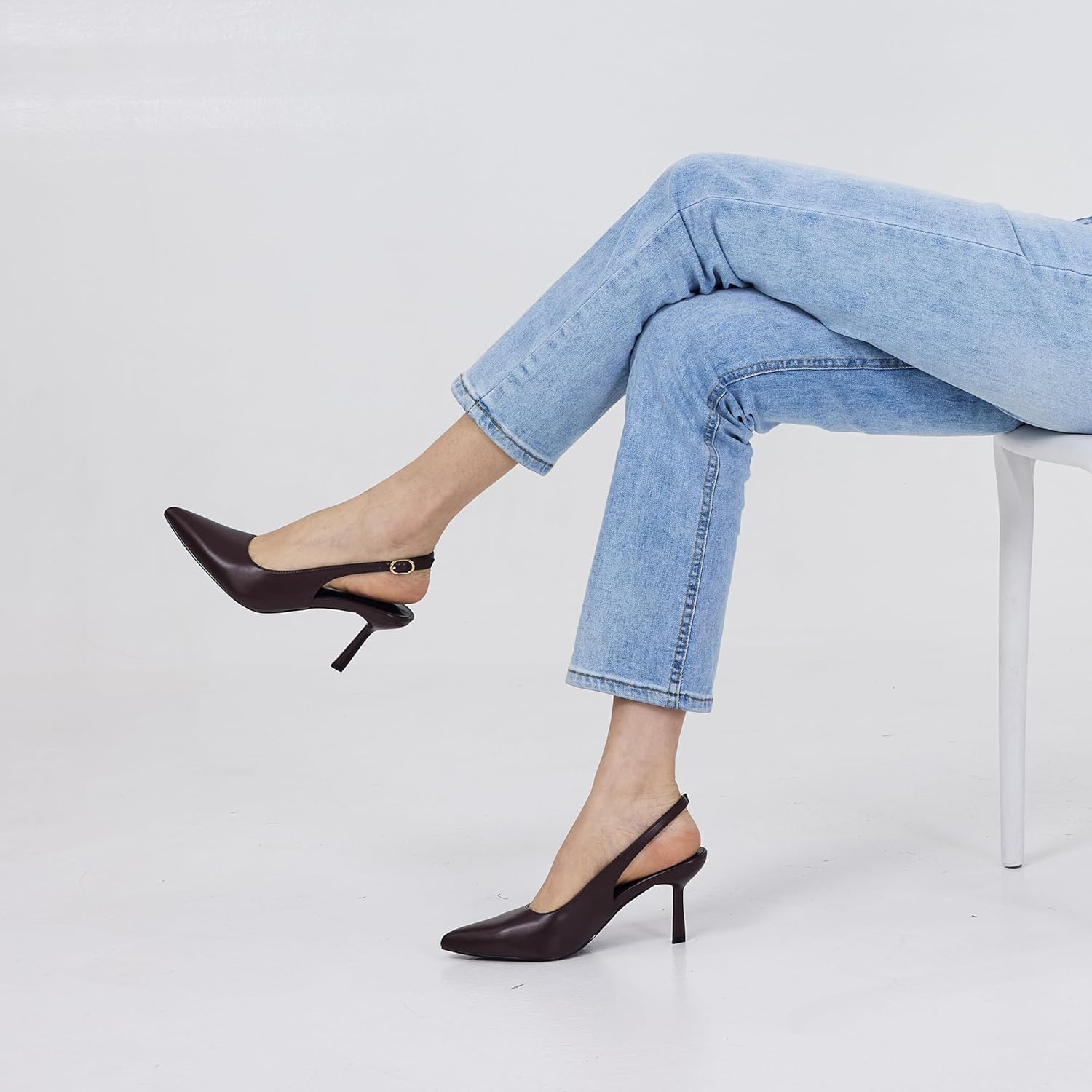 GENSHUO Kitten Heel Slingback Pumps, Women's Closed Pointed Toe 3 Inch High Shoes with Buckle Strap, Dressy for Work Office Wedding Party Occasions - Image 2