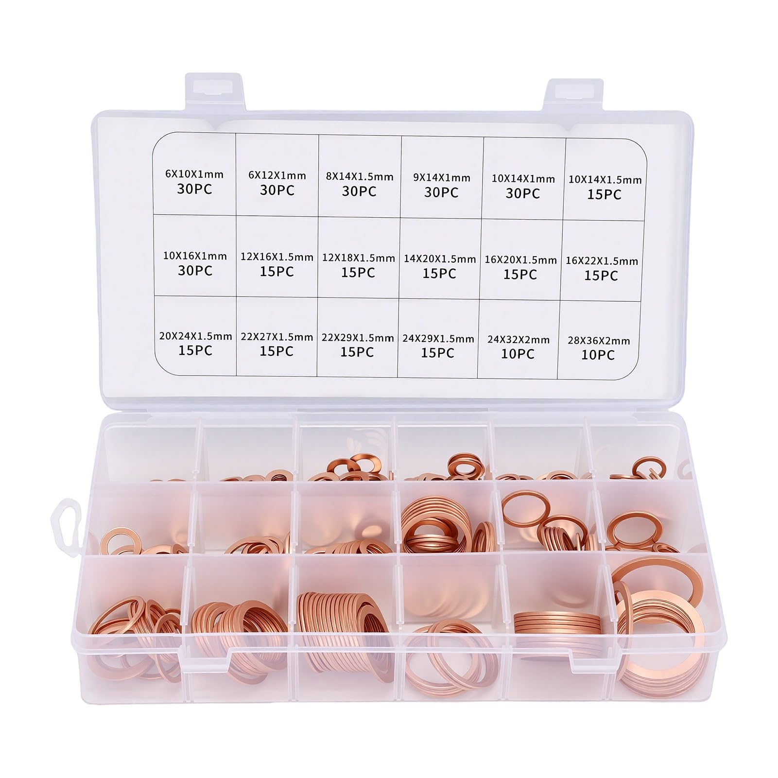 Tnfeeon Juego de 350 Arandelas de Cobre de 18 Tamaños, Kit Surtido de Juntas de Anillo de Cobre con Arandelas de Premium para Plomería Automotriz, Sellado de Tapón de Drenaje de