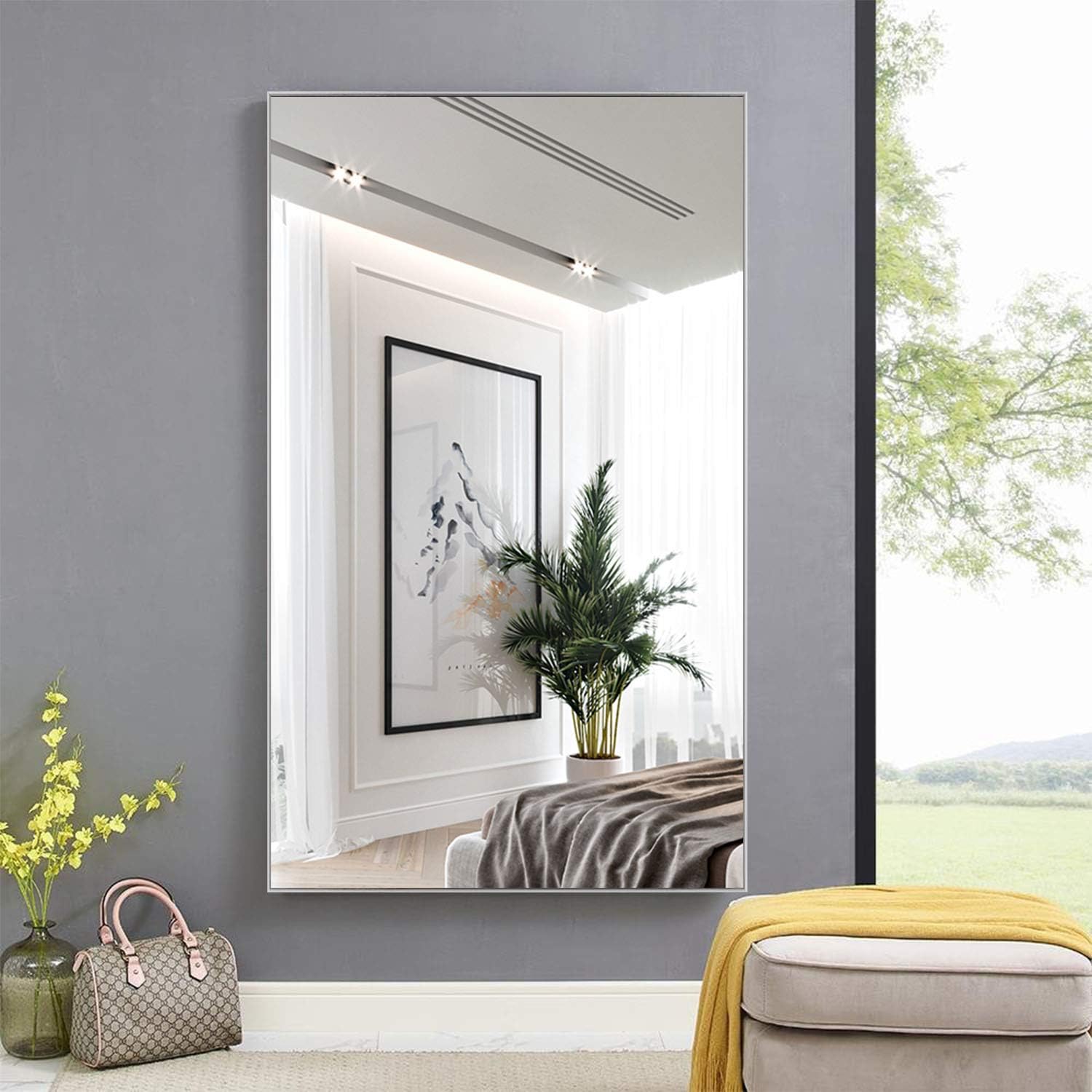 Elevens Full Length Mirror Floor Mirror Dressing Mirror (59“X36, Silver) (AA01041ZZV001N-USAM004)