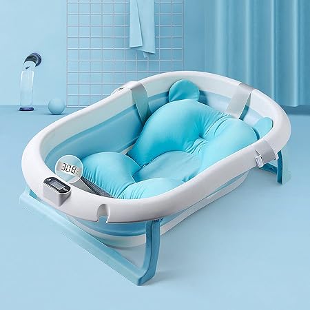 Mimd Baignoire Pliable Bebe Baignoire Bebe Avec Thermometre Avec Un Coussin Doux Convient Aux Bebes De 0 A 36 Mois Coussin Bleu Amazon Fr Bebe Et Puericulture