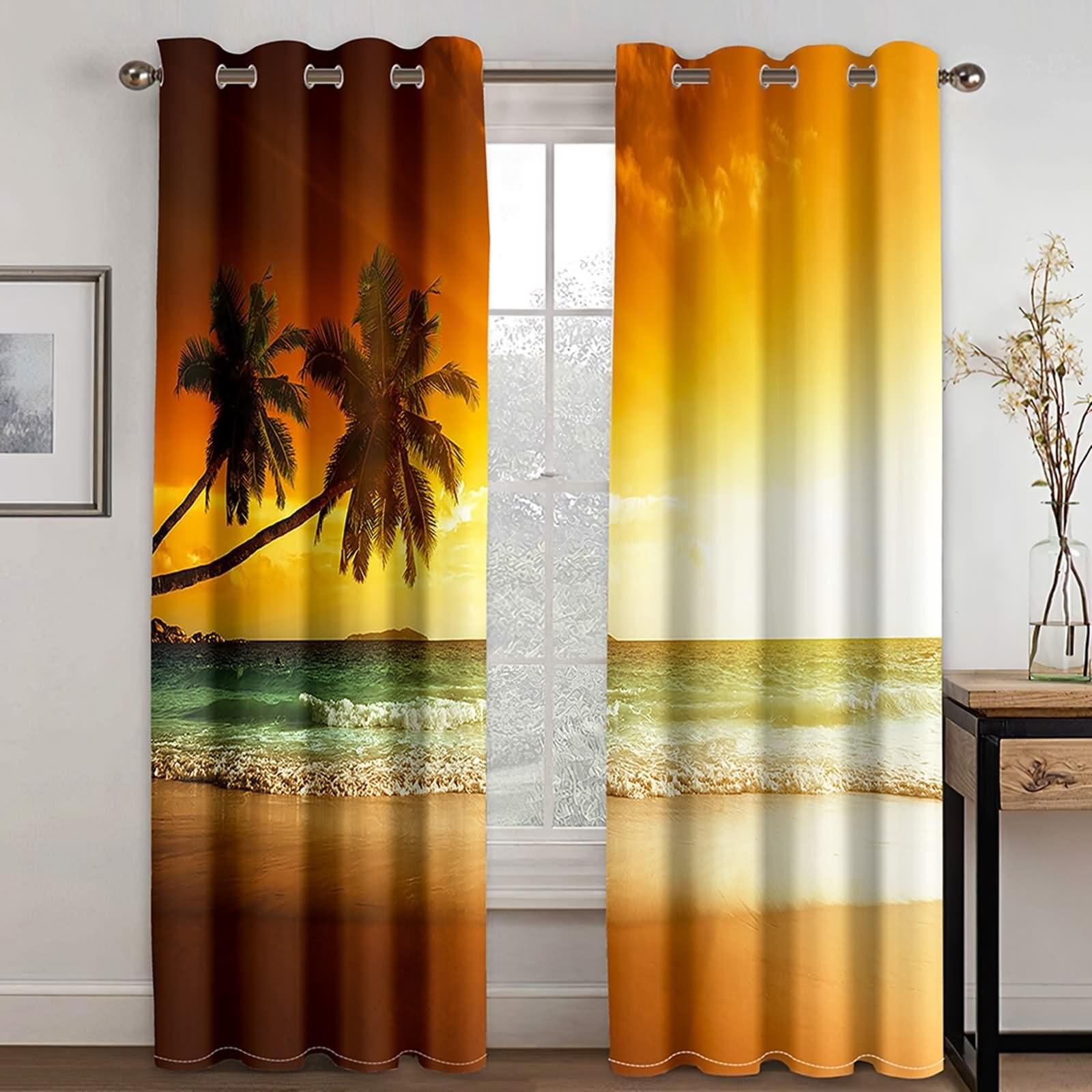 Wewnętrzna zasłona okienna, żółta pomarańczowa wschód słońca zasłona okienna poliester 2 panele 172 x 160 cm