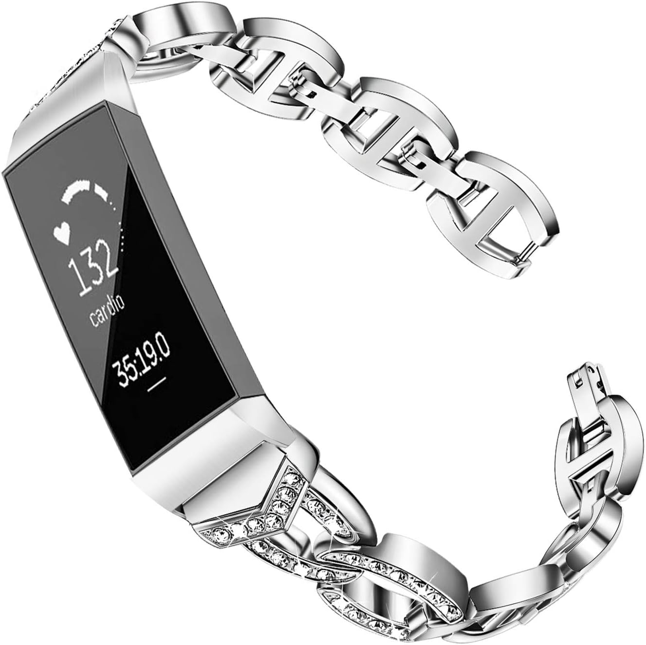 TRUMiRR For Charge 3 Women Bands, Stainless Steel & Crystal Diamond Watchband Jewelry Bangle Watch Strap Feminine Metal Wrist Bracelet for Fitbit Charge 3 & Charge 3 SE