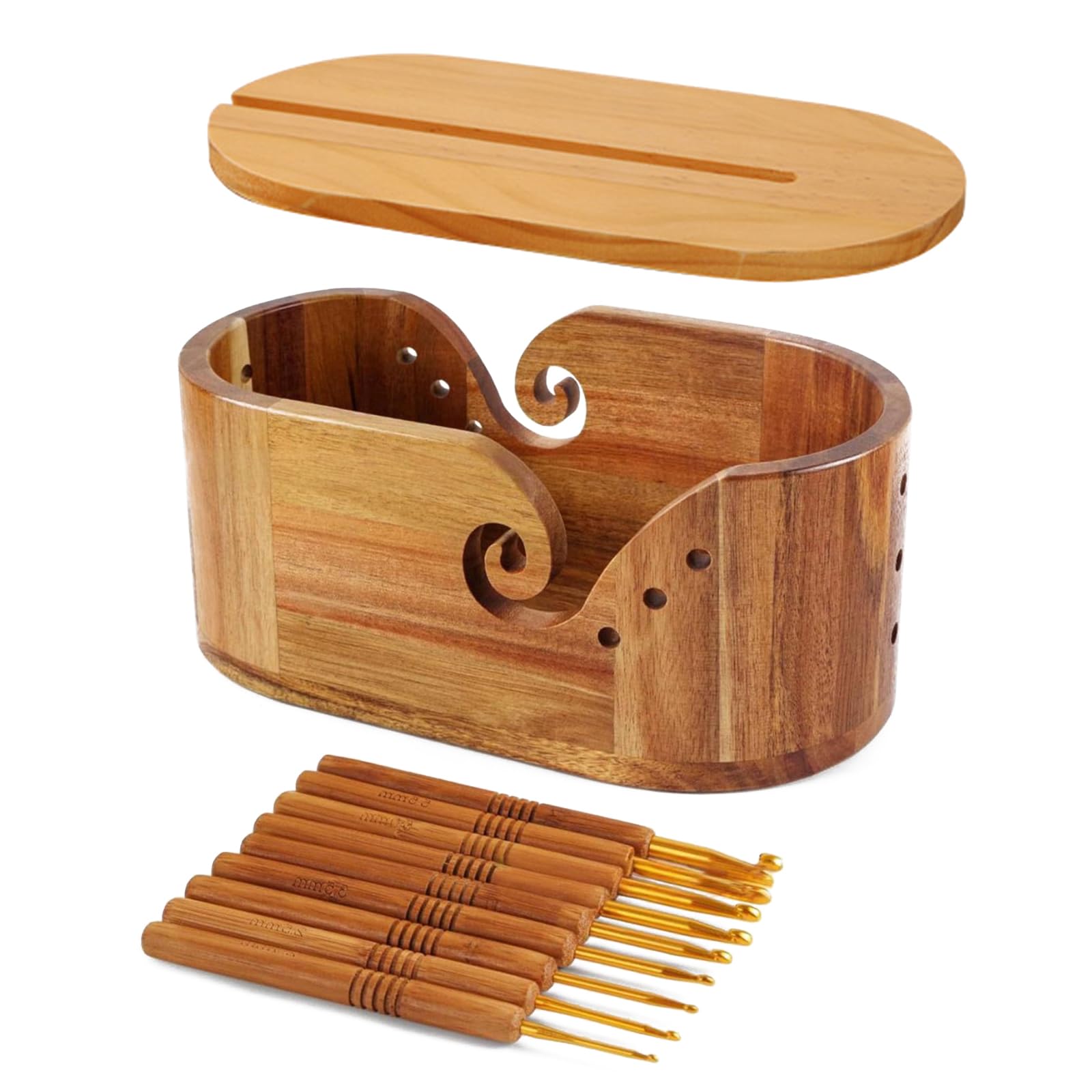 Boîte de rangement en bois de pin naturel transportable avec couvercle