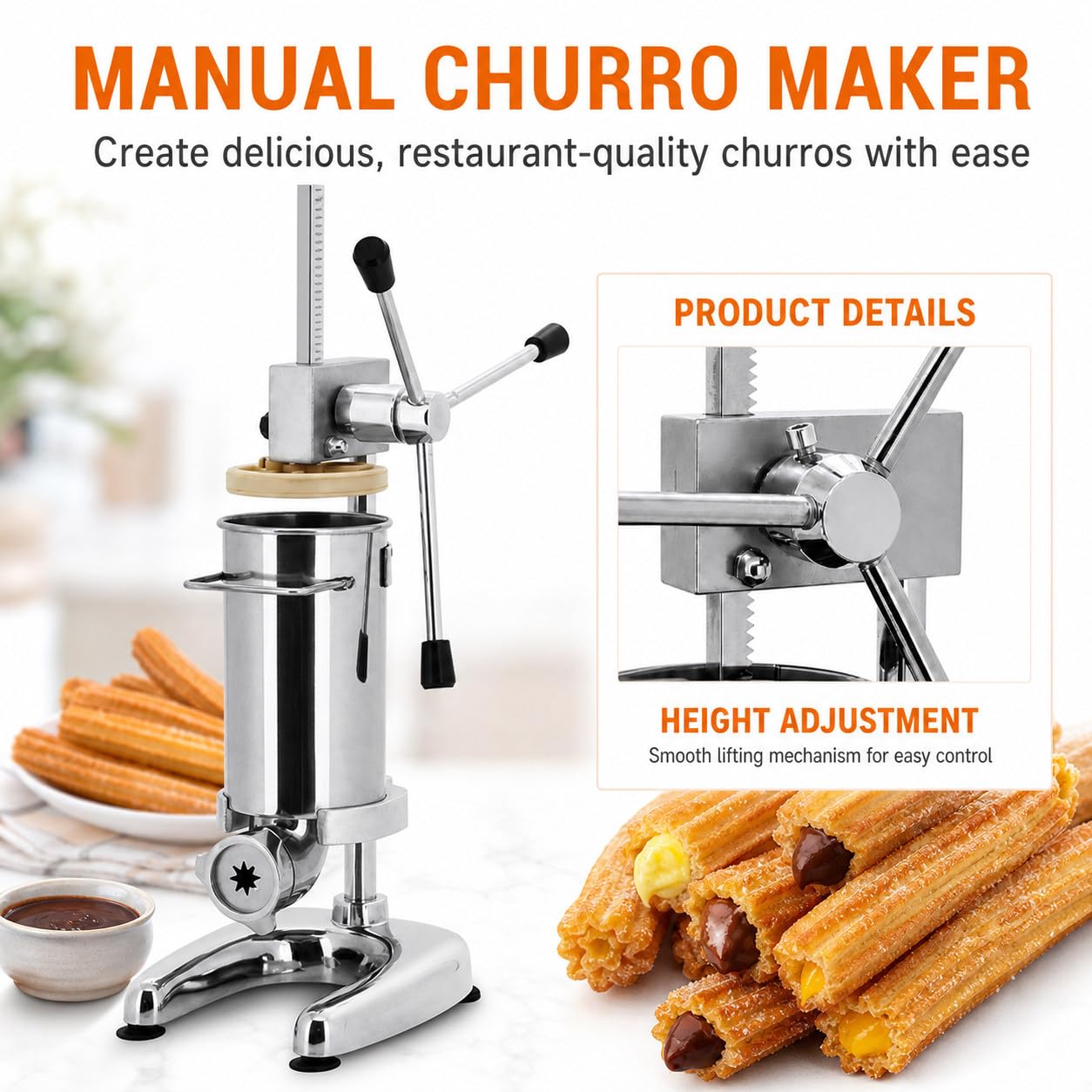 Macchina per Churros Commerciale in Acciaio Inox, Spremichurros capacità 5l per Panifici E Caffetterie, Attrezzatura per Snack Multifunzione 2L