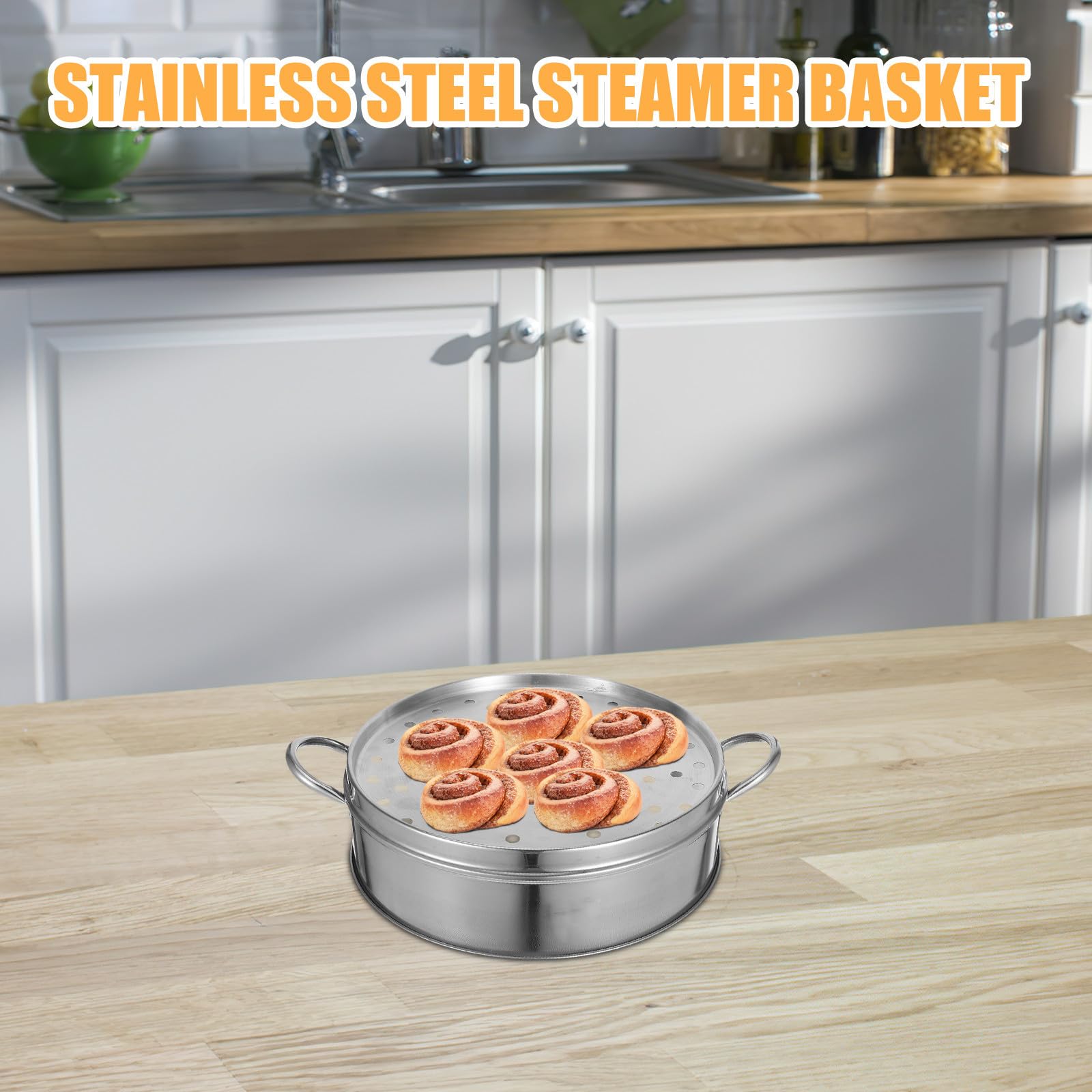 Cesta Vaporera de Acero Inoxidable con Tapa, Plata, para Cocina