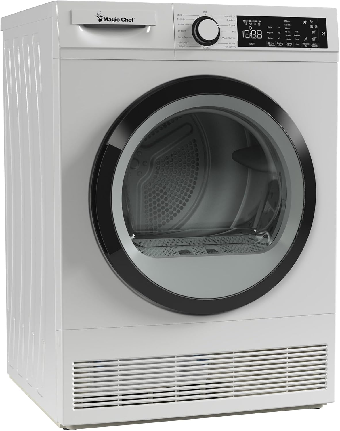 Magic Chef 24 Inch Condensing Front Load Stackable Electric Dryer with 3 Options and Aluminized Alloy Steel Drum for Laundry Purposes, White
