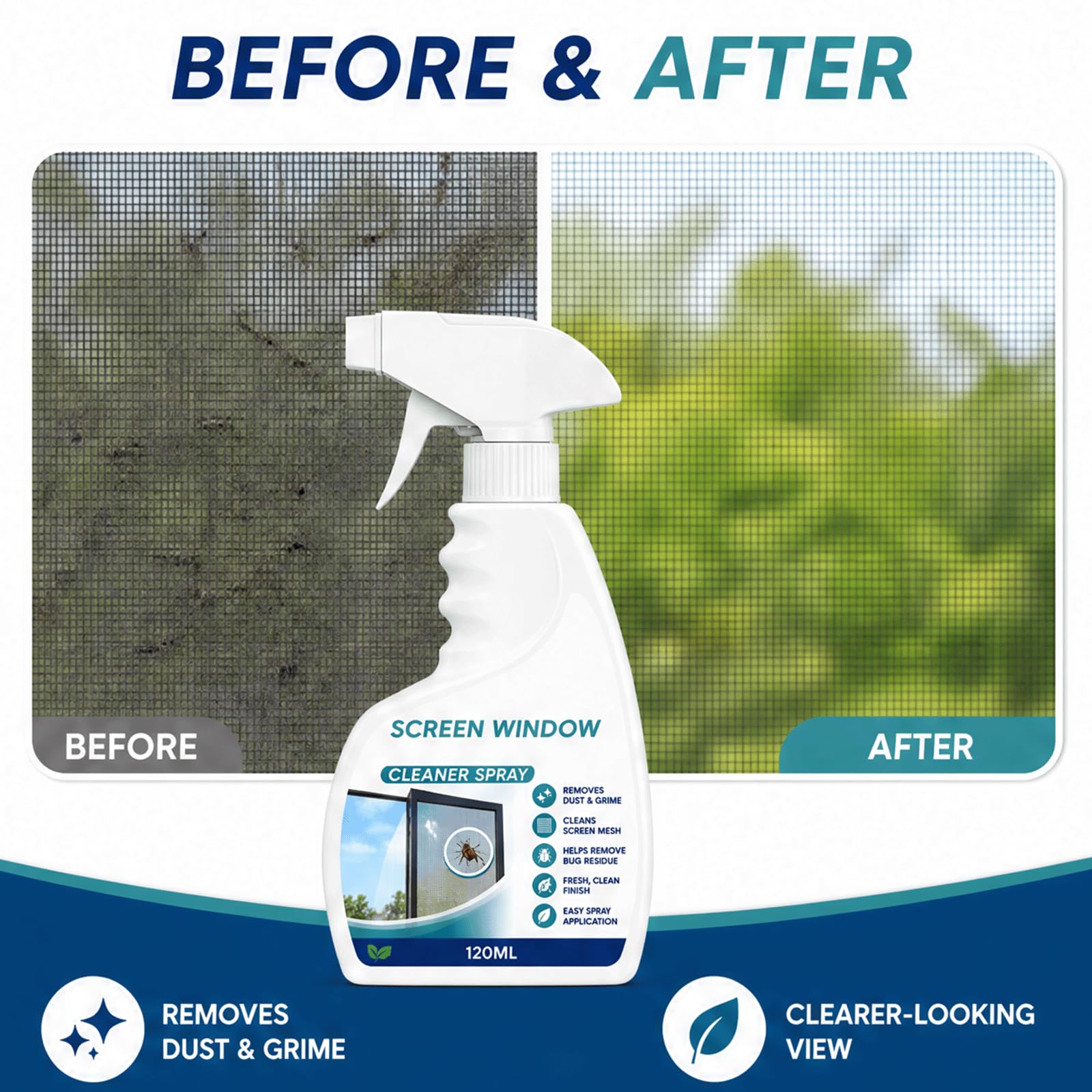 2026 New Window Screen & Mesh Cleaner Spray – Easy Spray & Wipe Mesh Cleaner dla lepszej widoczności | Nie wymaga zdalnego sterowania ekranem, wielofunkcyjny środek do czyszczenia okien (5 szt.)