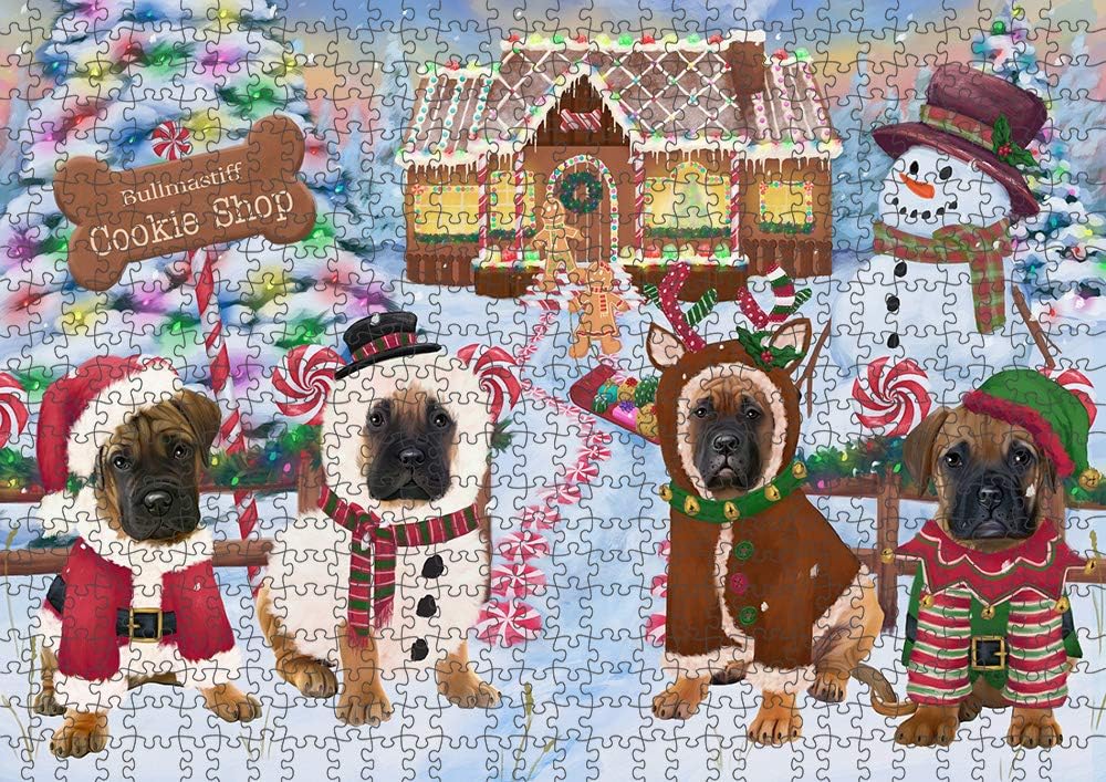 Christmas Gingerbread Cookie Shop Bullmastiff Dogs Jigsaw Puzzle for Adults - Animal Printed Interlocking Puzzle Game Artwork - Gift for Dog Lover's - 1000 Pcs 29.5"x19.7"