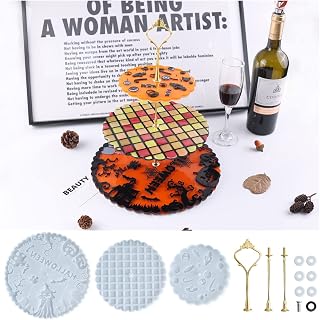 Halloween Tiered Cake Stand Tray Silicone Resin Molds , Epoxy Resin Tiered Tray Mold, Geode Resin Silicone Casting Mold with Hardware Fittings for Making Cupcake Serving Stand