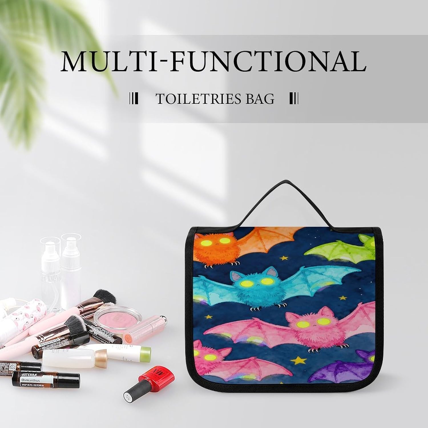 Colorful Bats Halloween Toiletry Bag Portable Hanging Cosmetic Bag Large Capacity Travel Makeup Bags for Bathroom image 5