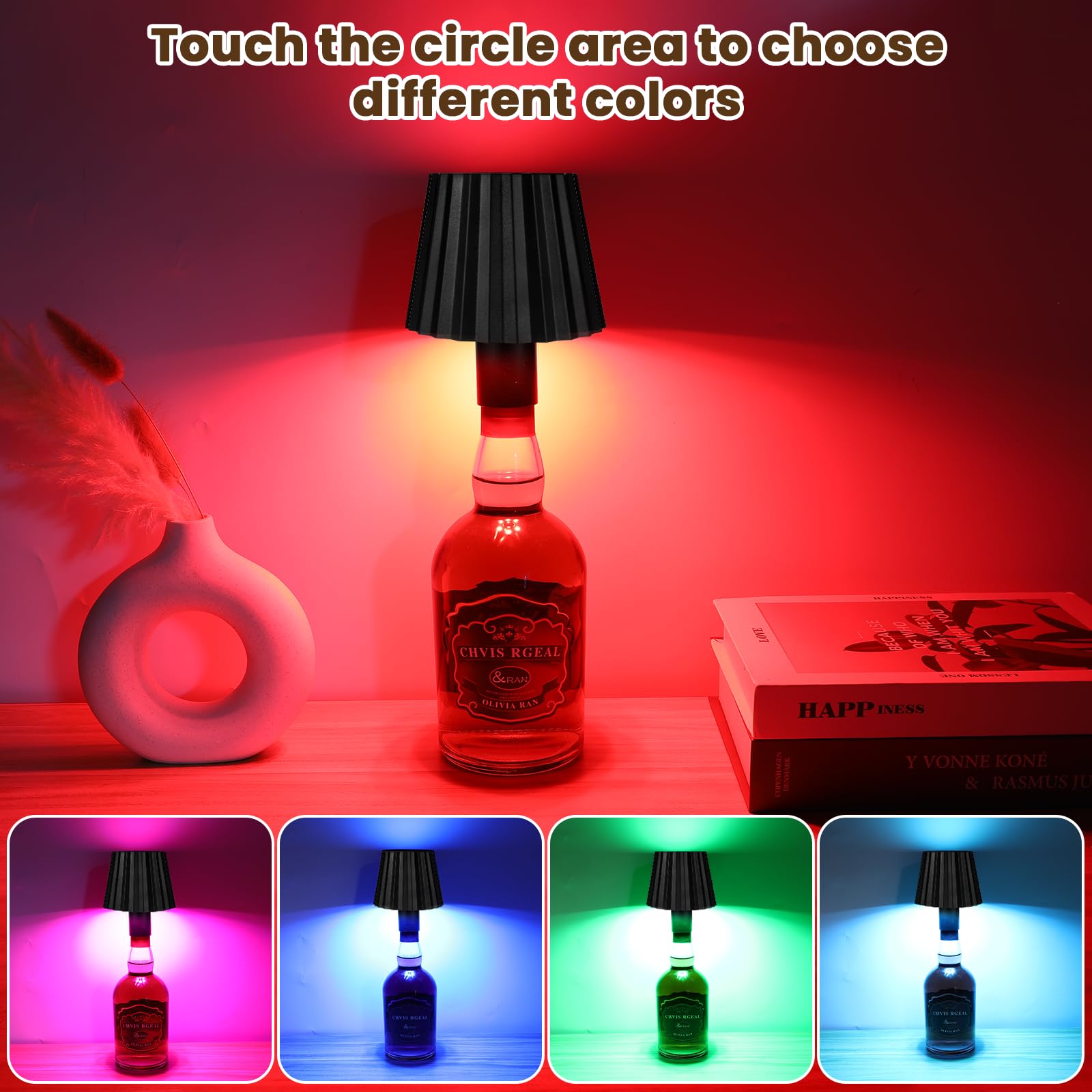 Lampada LED Per Bottiglie Ricaricabile - Luce Da Tavolo Touch Senza Fili, Impermeabile IP54, Nero - Foto 9