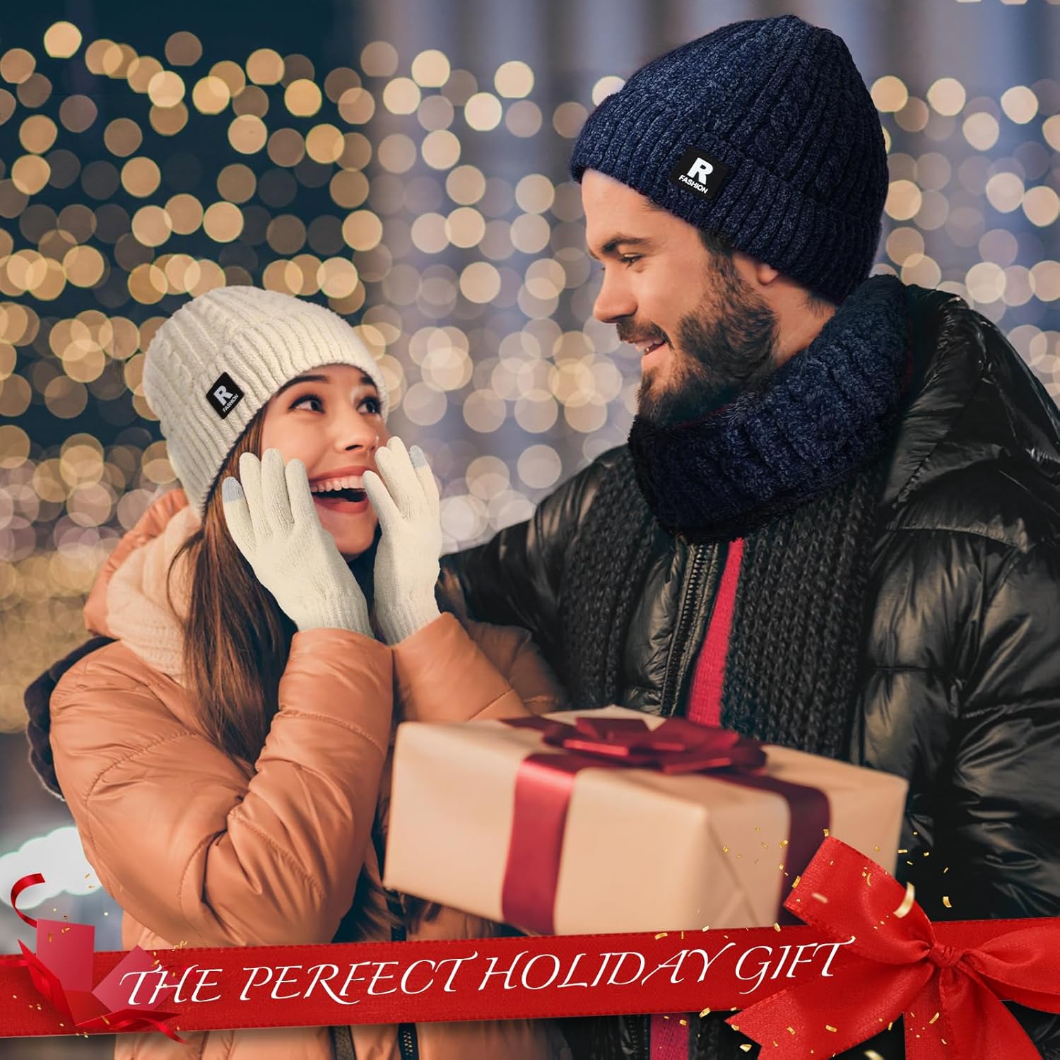 Winter Beanie Hat Scarf Gloves Set, Warm Fleece Lined Skull Cap Neck Warmer Winter Gloves for Men Women - Image 7