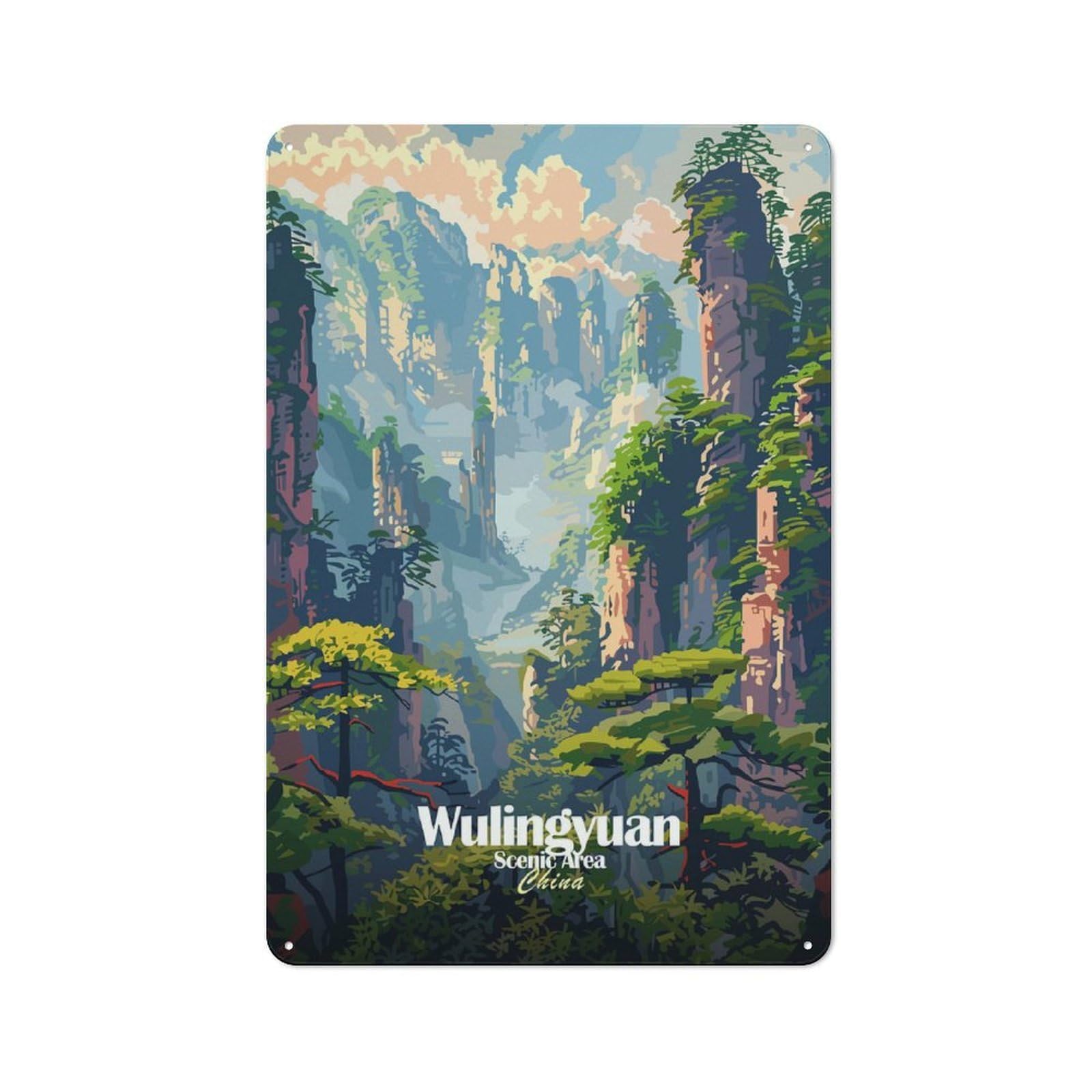 Junmoney Style-22 Loft Style Wulingyuan Scenic Area, China Decorative Metal Plaque 30X20cm, Studio Wall Art For Workspace, Cafe, Hallway Or Garage