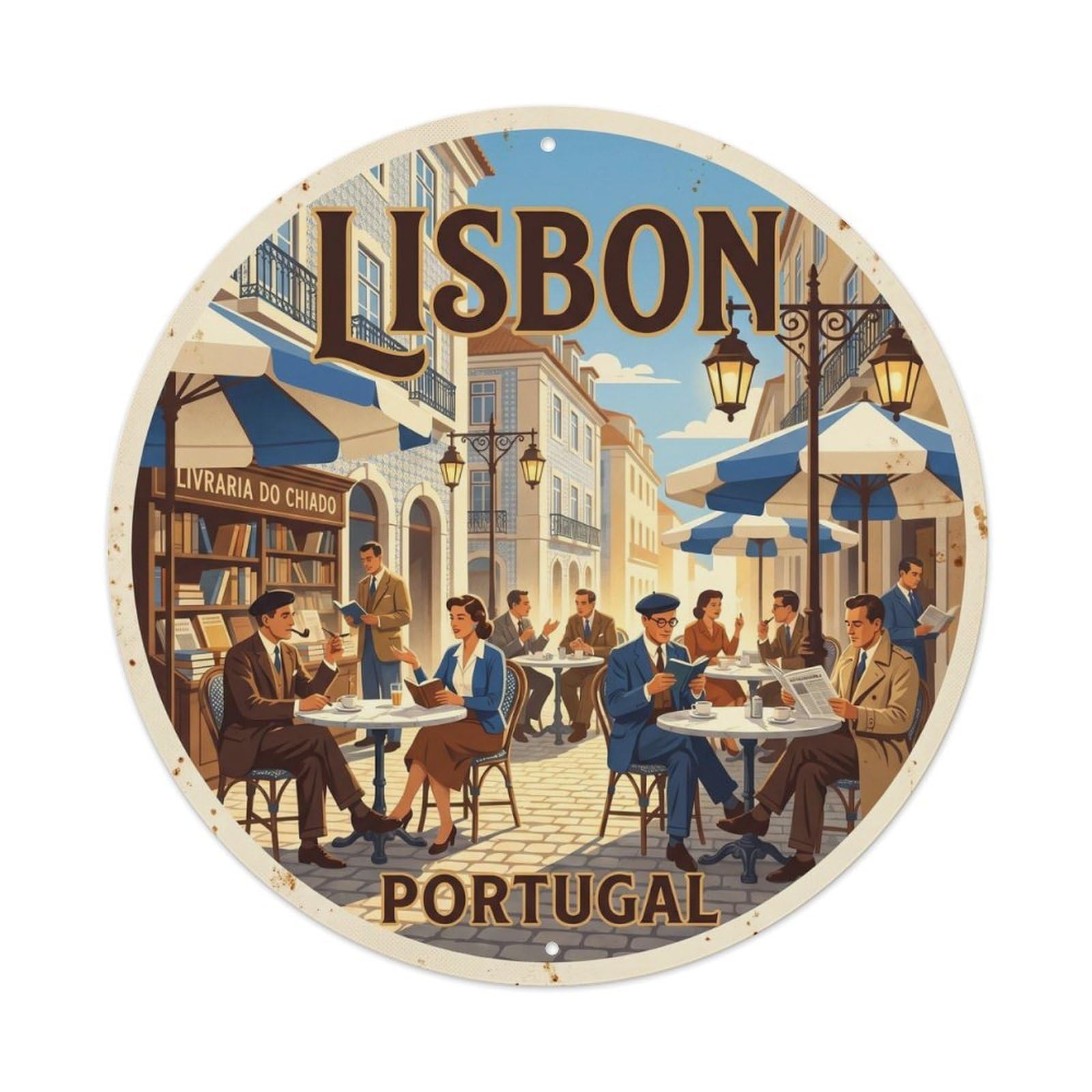 Olhnbad Style Portugal Lisbon Chiado Cafe Portuguese Heritage Metal Tin Sign