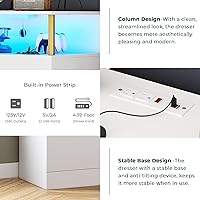 Vista 4 de AOGLLATI Cómoda blanca para dormitorio con diseño de columna, cómoda de 4 cajones con estación de carga, cómoda moderna led alta para dormitorio