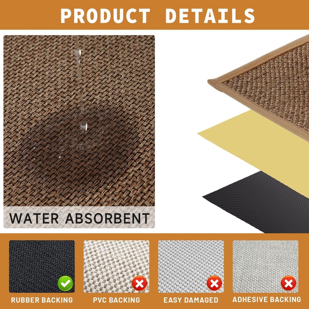 Marches d'Escalier Antidérapantes en Lin 8x30 Po, Lot de 4, Matériau de Qualité avec Support en Caoutchouc, Tapis d'Escalier Lavables pour Marches en Bois, Adaptés aux Animaux et Enfants
