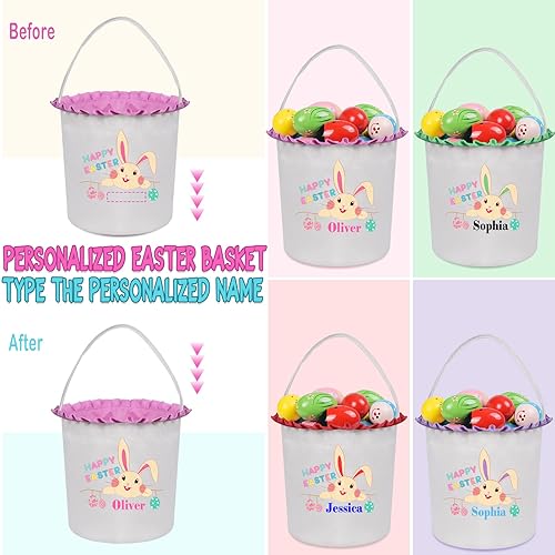 Miniatura 50 de Cesta de Pascua para niños, cestas de Pascua personalizadas con nombre, cesta de conejo de Pascua, cesta de caza de huevos de Pascua, bolsas