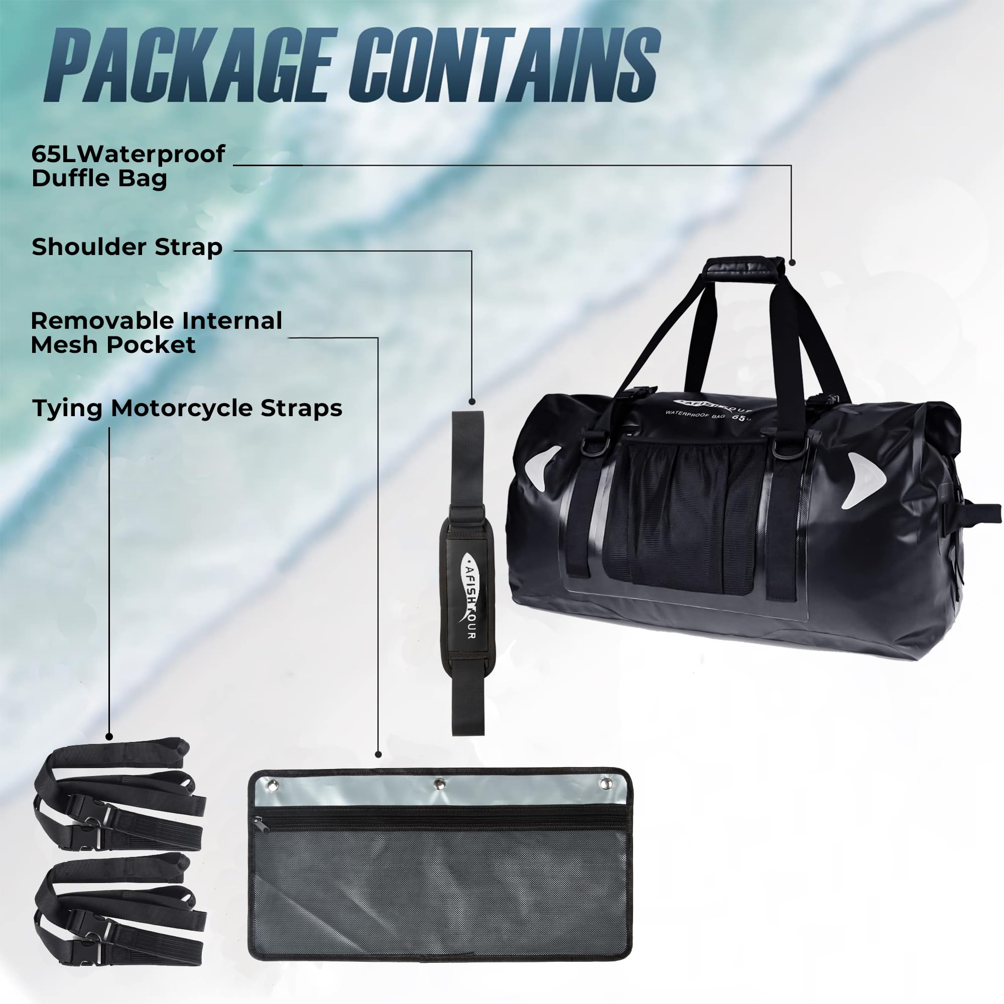 Bolsa seca impermeable de 65 L para motocicleta, bolsa seca de gran tamaño para hombres y mujeres, bolsa de lona impermeable con correa de hombro con hebilla para el hombro para navegación,