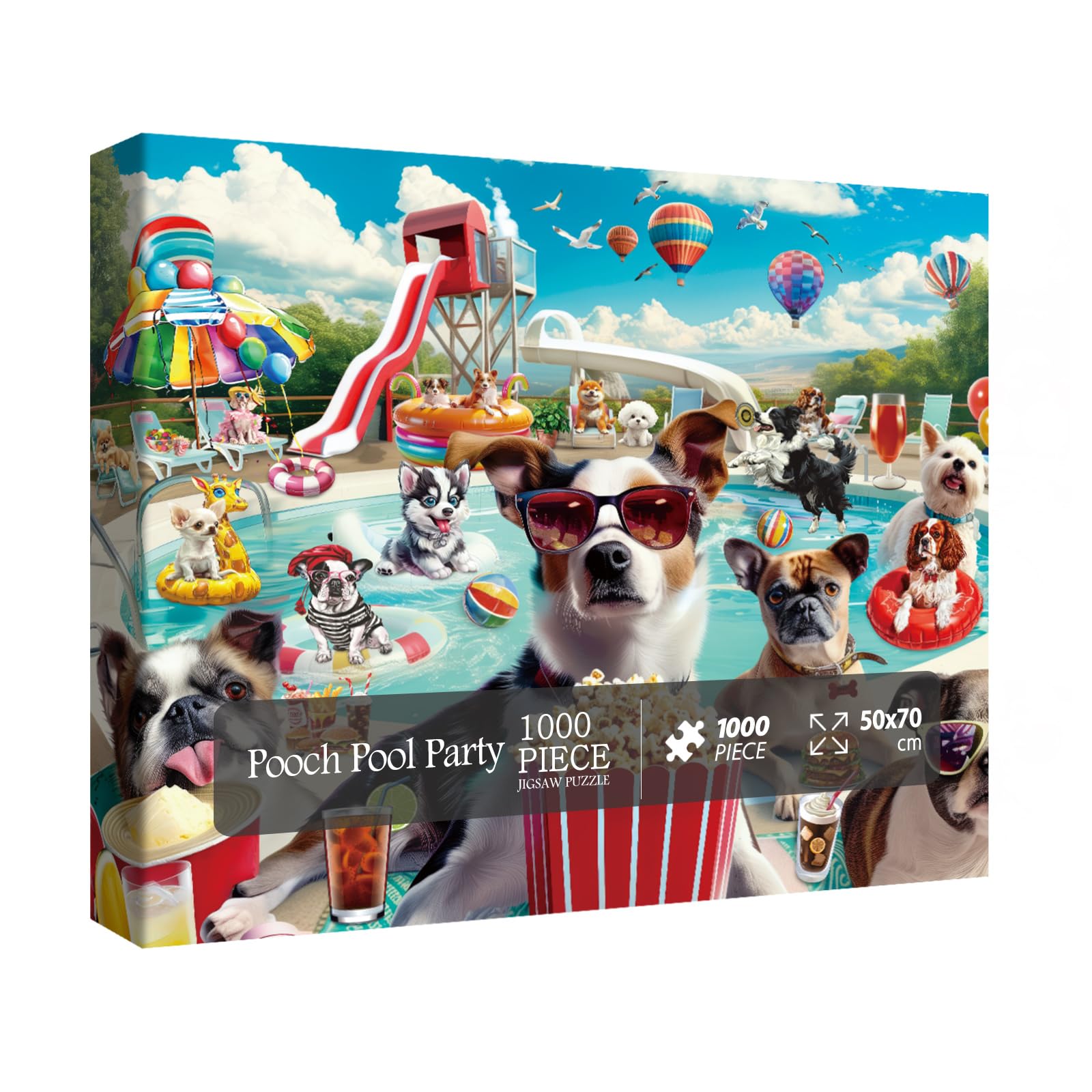 Dog Summer Puzzle for Adults 1000 Piece, Funny Puppy Animal Jigsaw Puzzles, Food Party Puzzles