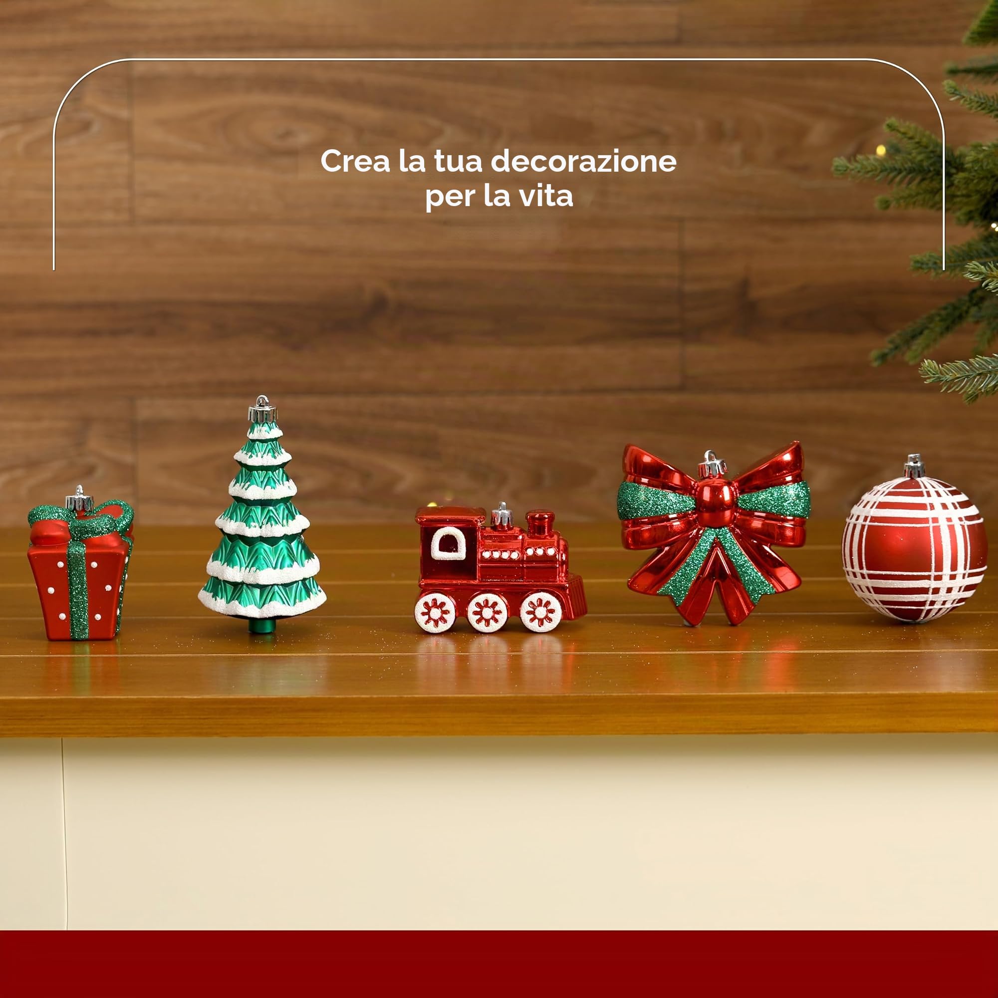 Alupssuc 82 Palline di Natale Infrangibili, Decorazioni Albero di Natale | 82 Pezzi Palline Albero di Natale, Corde Pre-appese, Plastica Infrangibile, per Albero/Casa/Feste, Rosso, Verde e Bianco