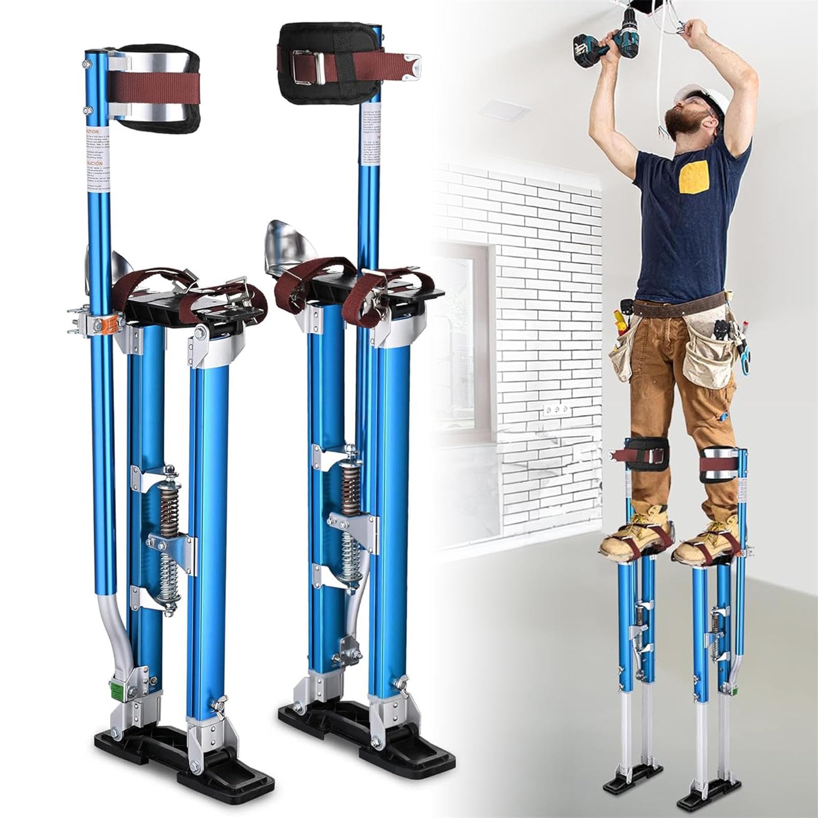 Adjustable Drywall Stilts – 18 To 30 Inch – Aluminum Alloy – 225 Lb Capacity – Silver