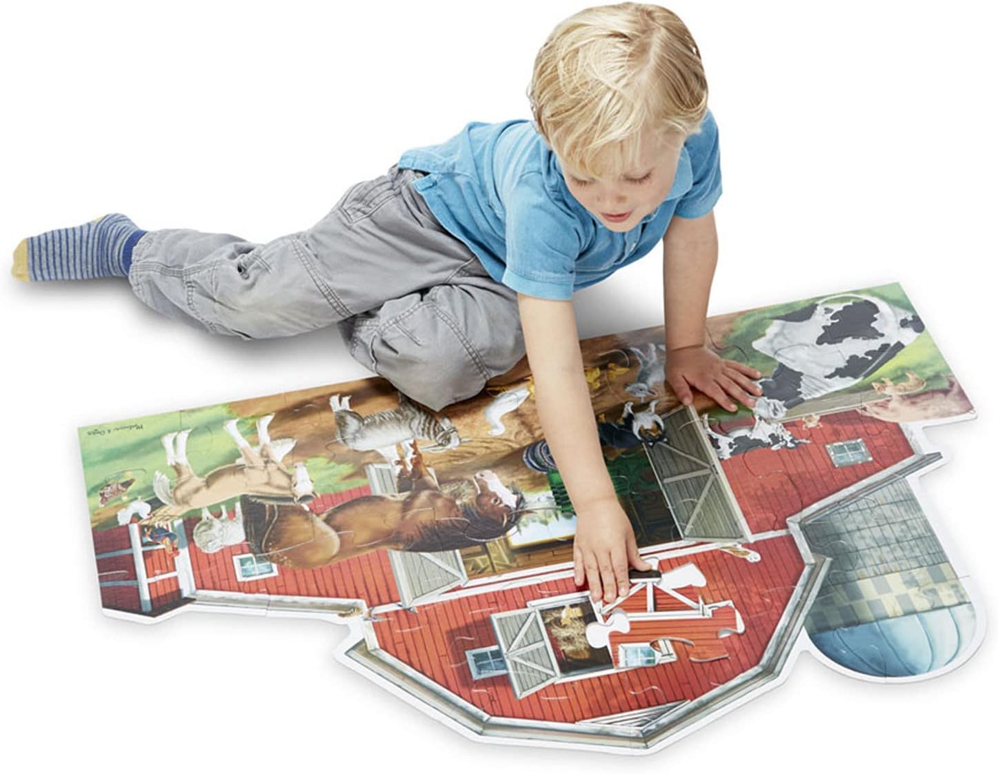 Melissa & Doug Busy Barn Shaped Jumbo Jigsaw Floor Puzzle (32 pcs, 2 x 3 feet) : Melissa & Doug