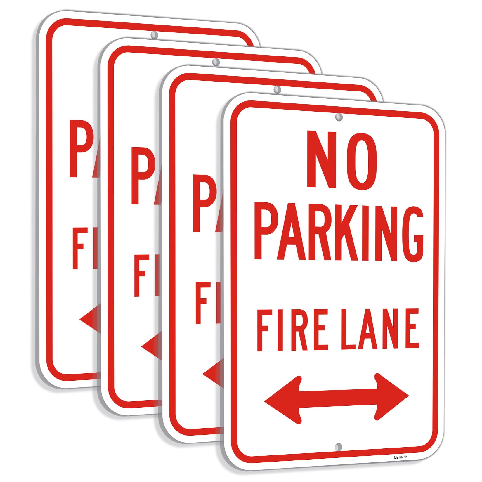 Mailitech Large (4 Pack) No Parking Sign, 12x18 Inches Fire Lane Sign with Bidirectional Arrows, Engineer Grade Reflective Rust Free Aluminum, 2