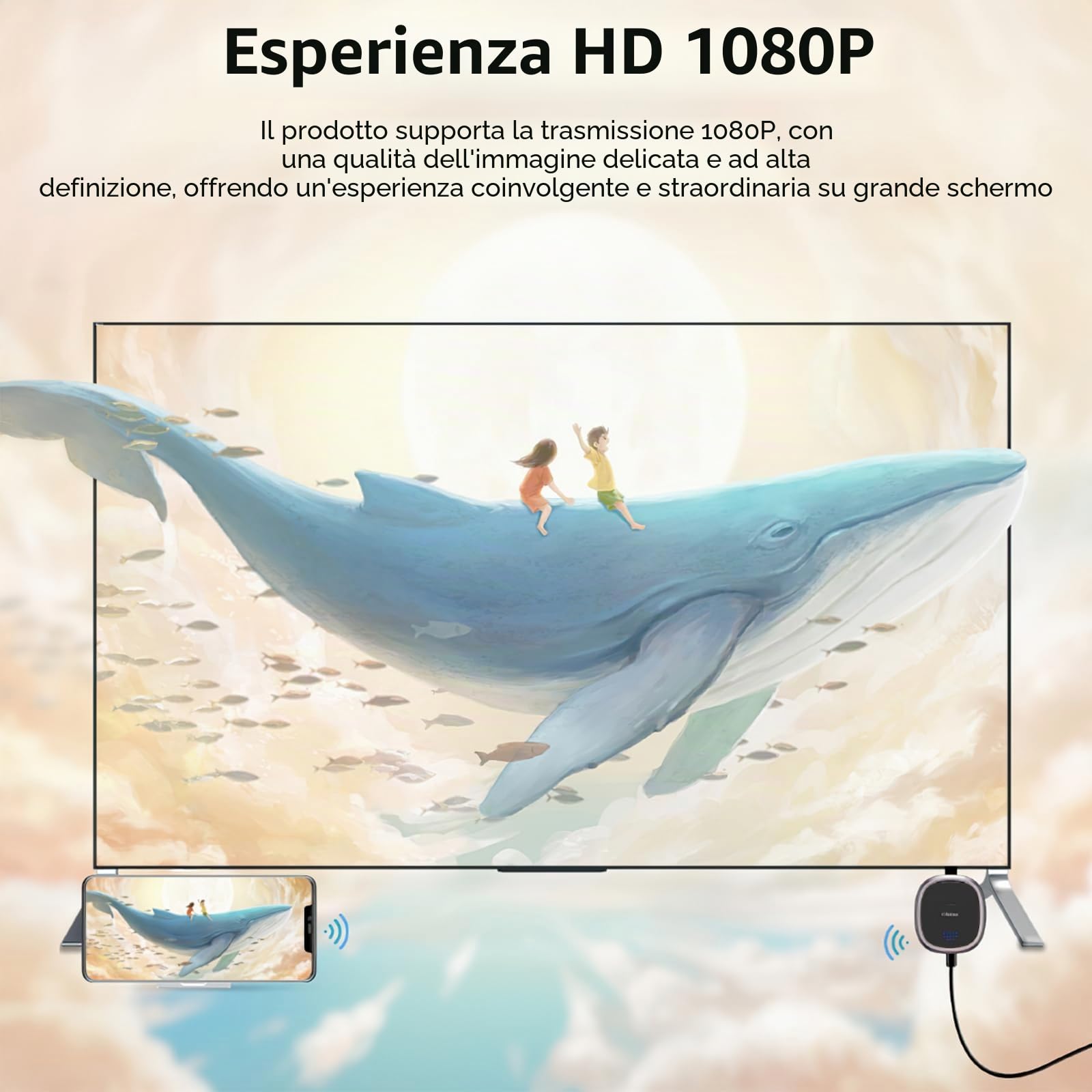OBEST Wireless WiFi Display Dongle 4K,Adattatore Display HDMI,Dispositivo su Schermo WiFi HD 2.4G, Ricevitore di Streaming Video per Android/iOS/Windows/Mac/TV/Monitor/Proiettore 5G
