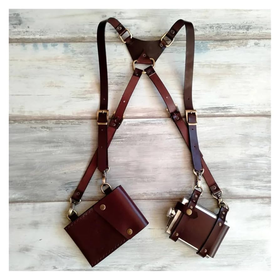 Amazon.co.jp: レザーサスペンダーバッグダブルハーネスポケット