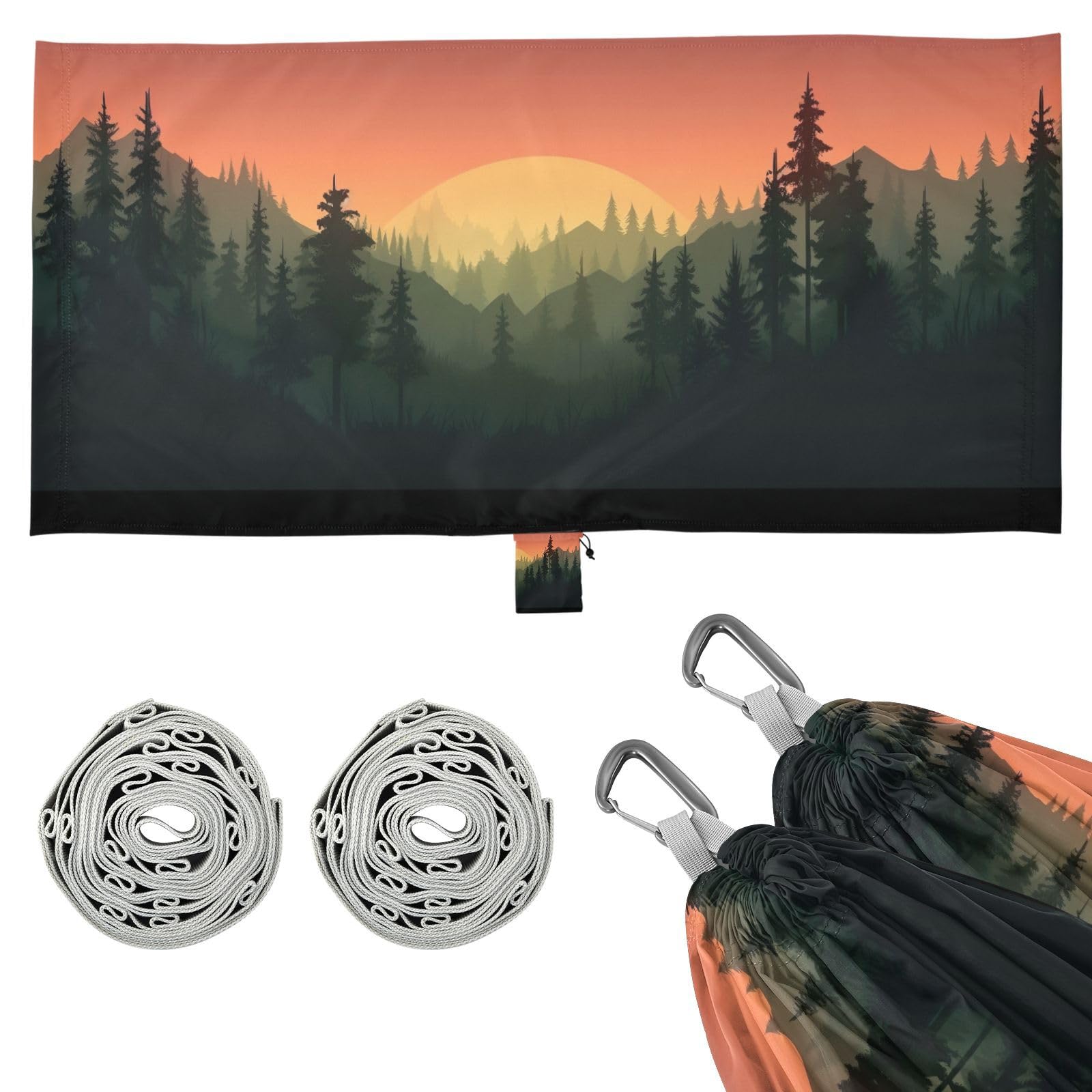 Haskirky Sunset Tree Camping Hammock, Single Portable Hammocks with Tree Straps & Attached Carry Bag, 330Lbs Capacity Perfect for Outside Indoor Hiking Beach Backpack Travel