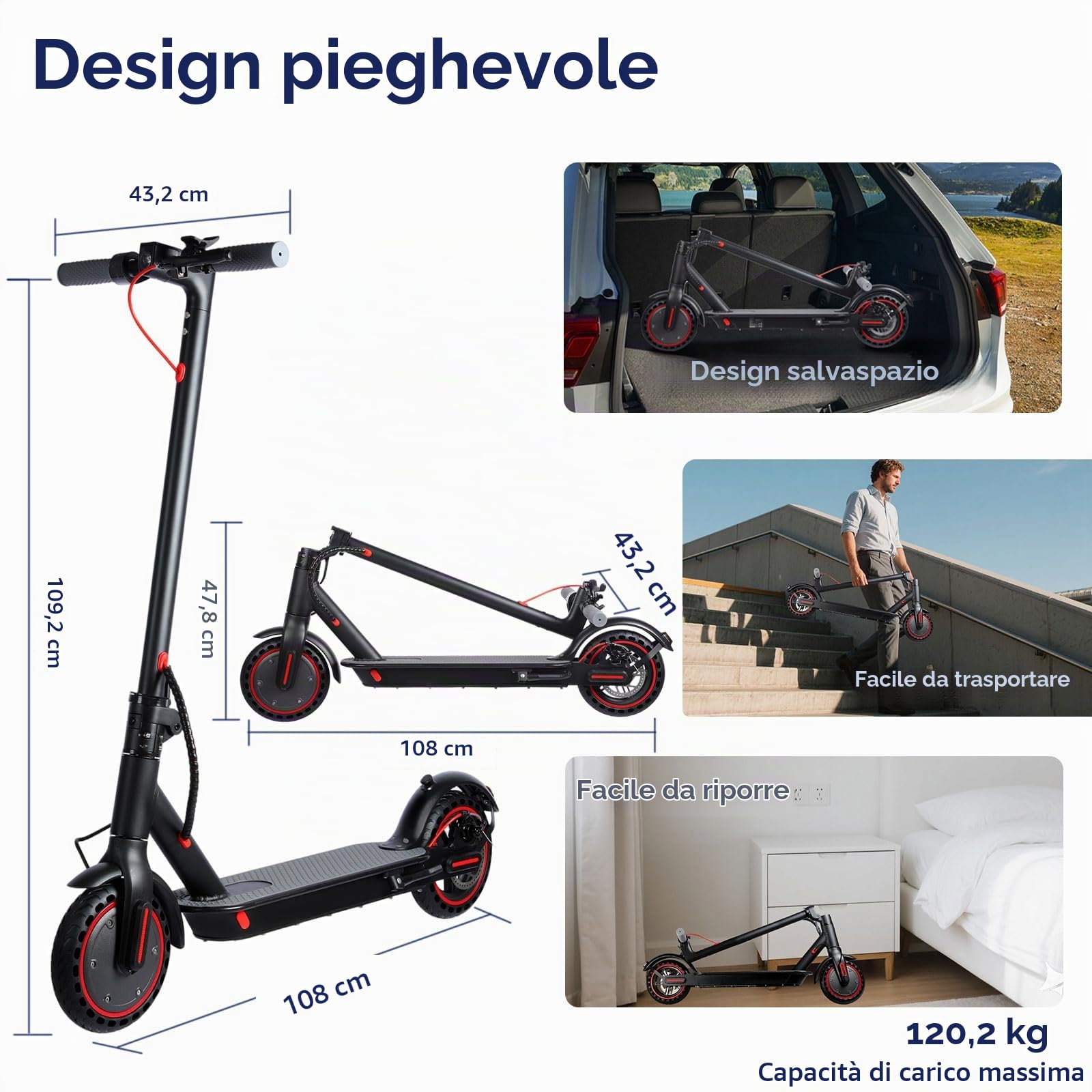 8.5 Pollici Monopattino Elettrico per Adulti - Autonomia 25 km/h, Batteria 10AH, Monopattino Elettrici Pieghevole con Capacità di Carico Massima di 120 kg, 3 Impostazioni di Velocità