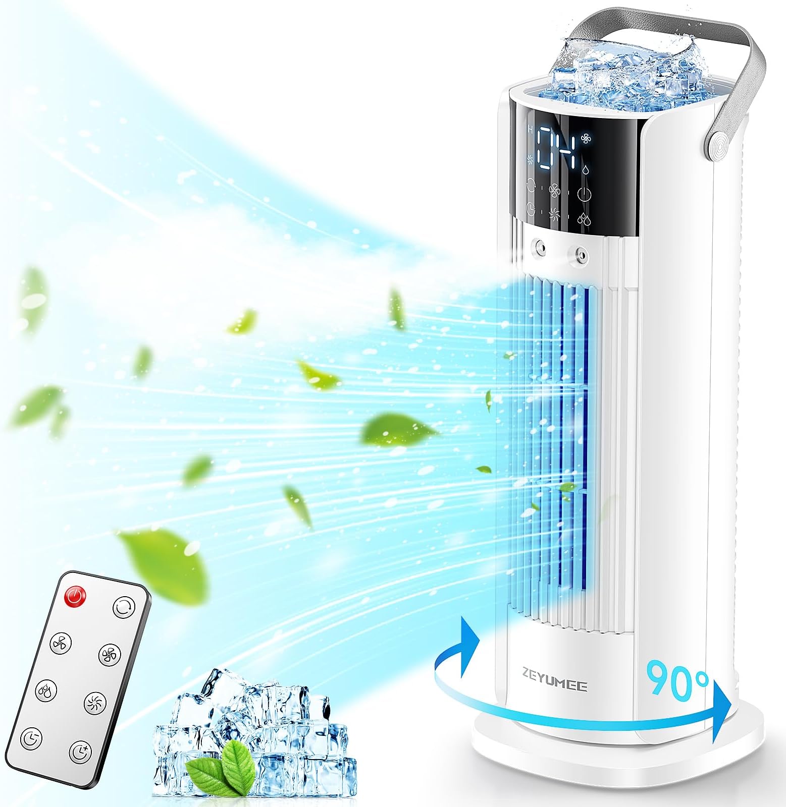 Portable Air Conditioner Air Cooler Evaporative 4-in-1 Cooling Fan Portable Tower Fan, 4 Speeds, Remote Control, Automatic Oscillation, 10 Hour Timer Air Cooling Fan and Humidifier for Home Office