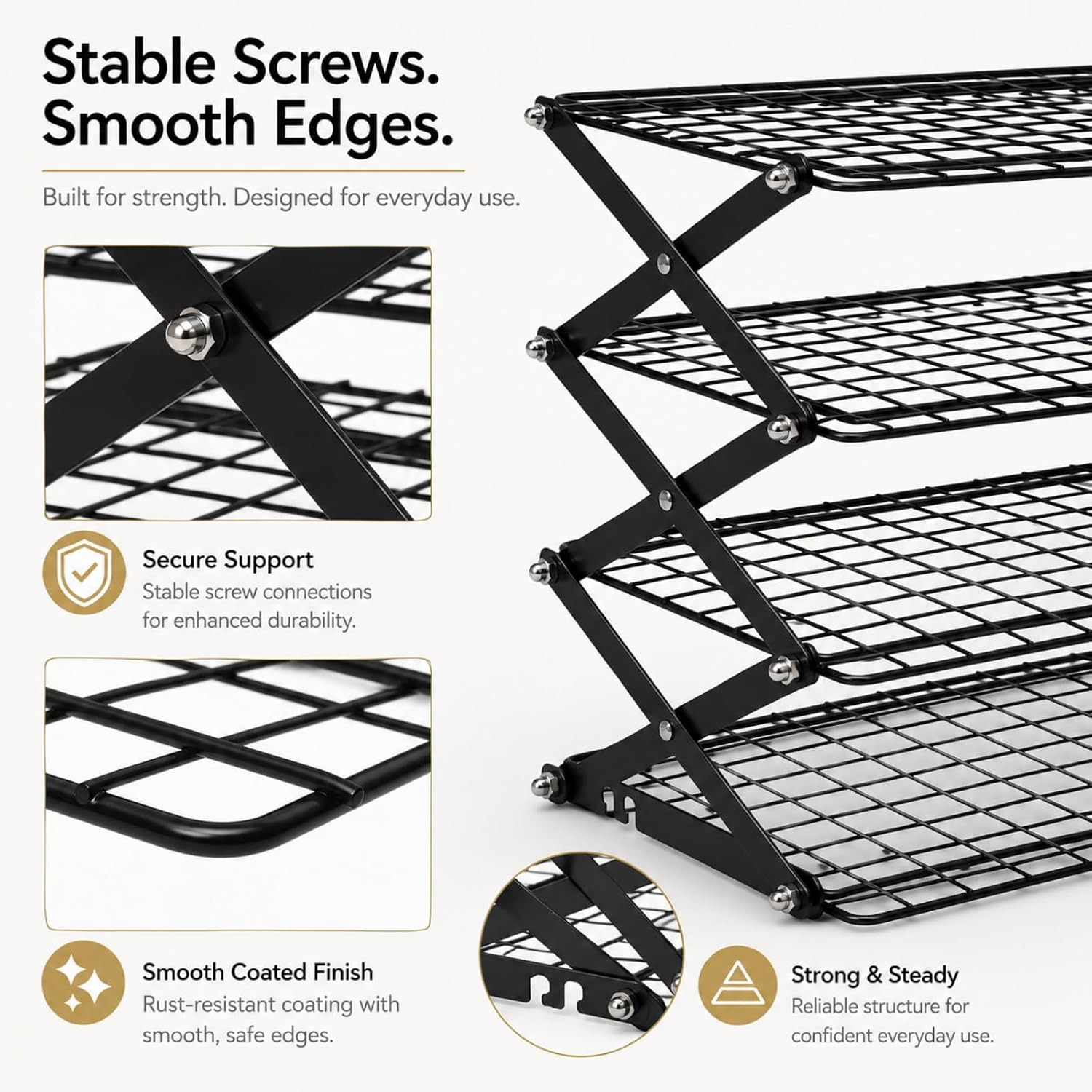 4-Tier Collapsible Cooling Rack Adjustable Stackable Roasting