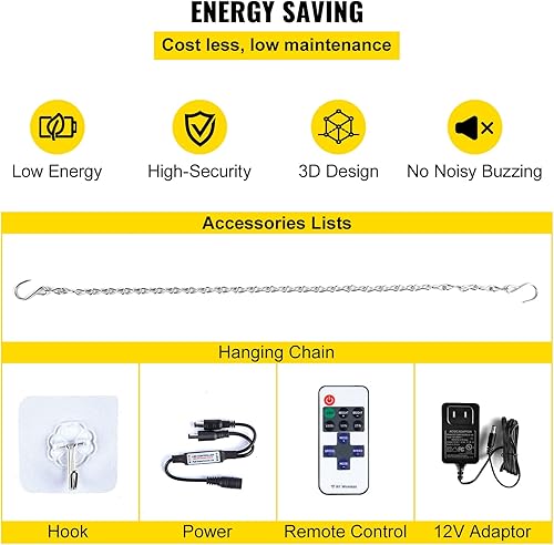 Vista 6 de VEVOR Letrero de neón de feliz cumpleaños, 16.5 x 8 pulgadas + 23 x 8 pulgadas, luces de neón LED, brillo ajustable con control remoto y adaptador